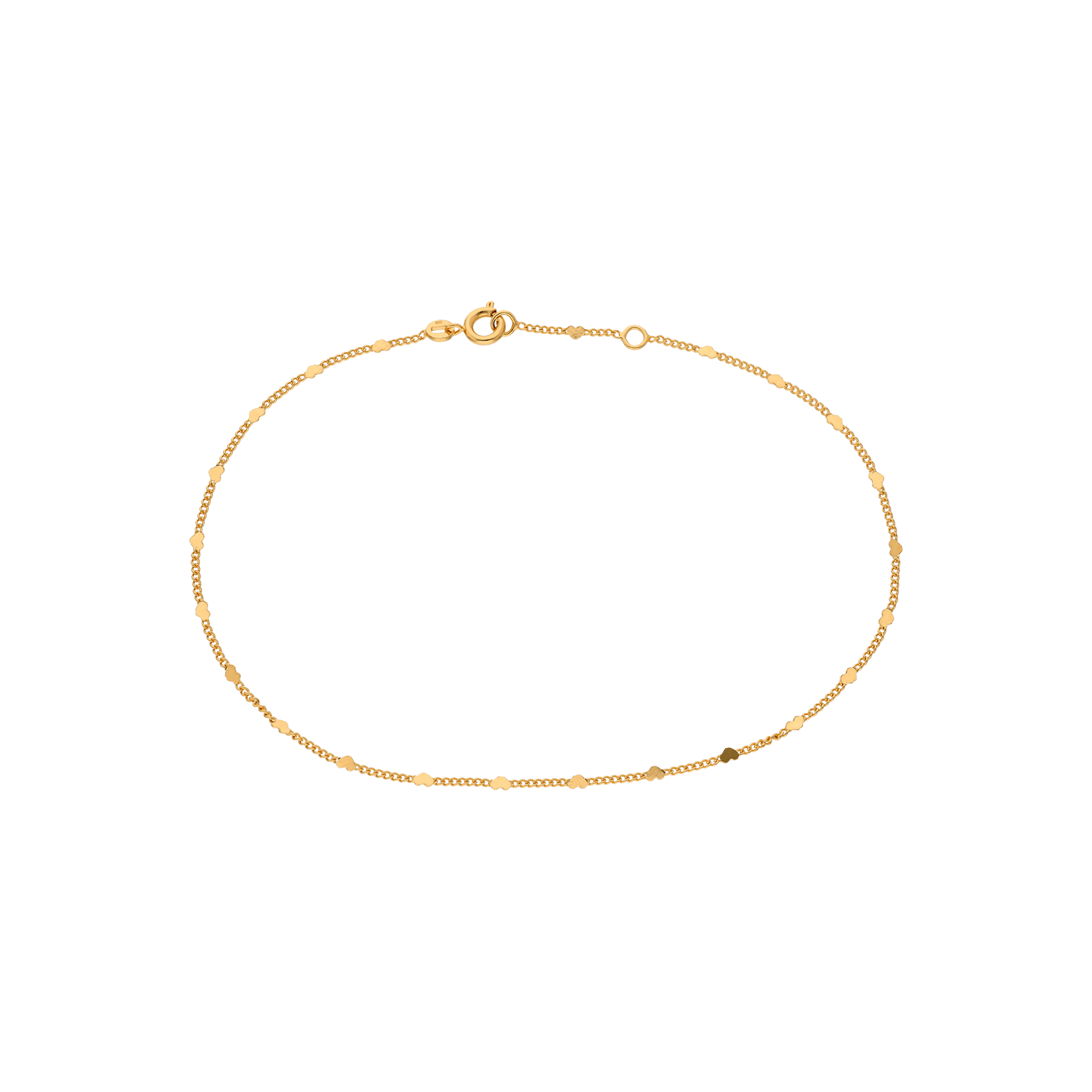 chaine de cheville maille gourmettes avec cœur plaqué or 27cm