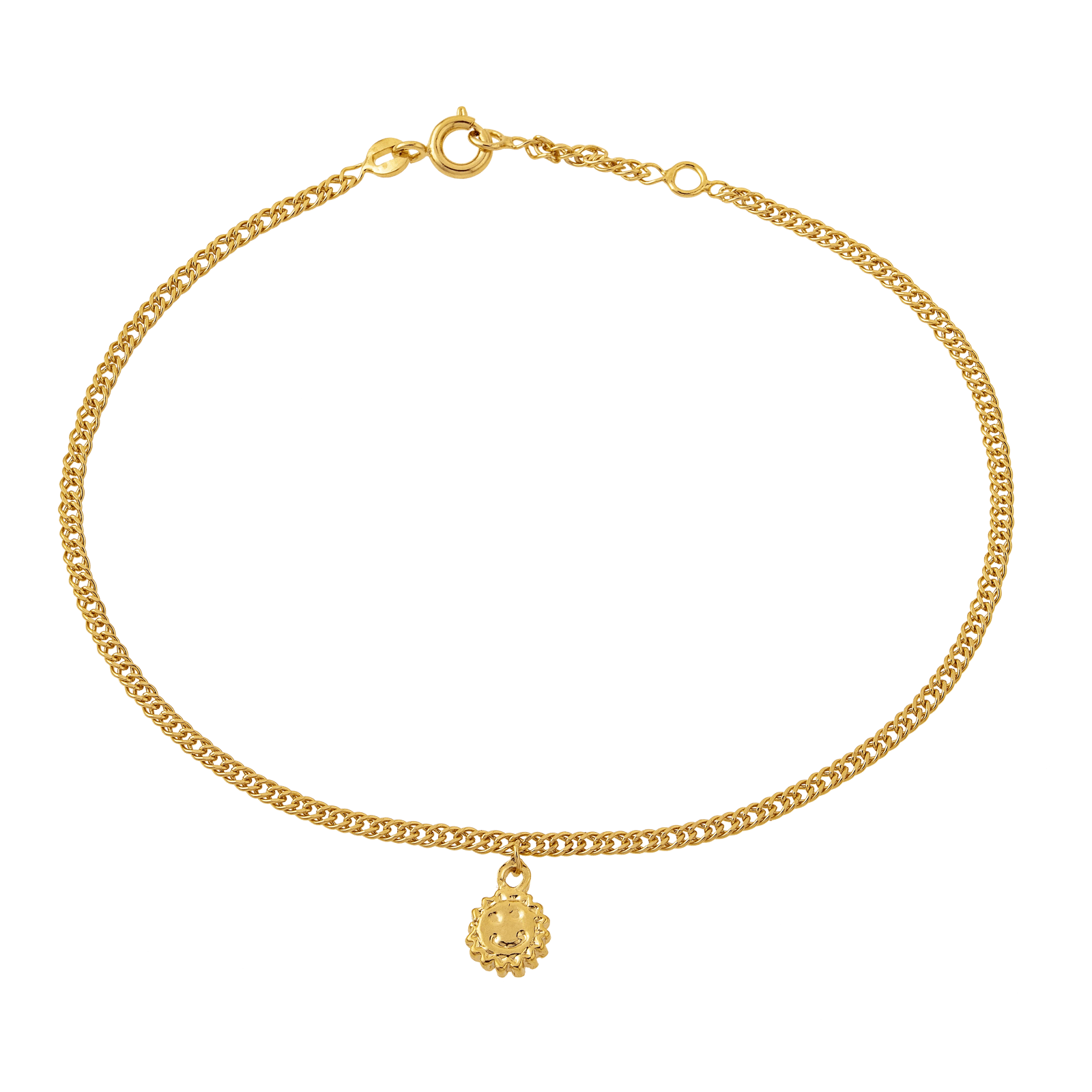 chaîne de cheville coeur double maille pendant soleil 23+5cm
