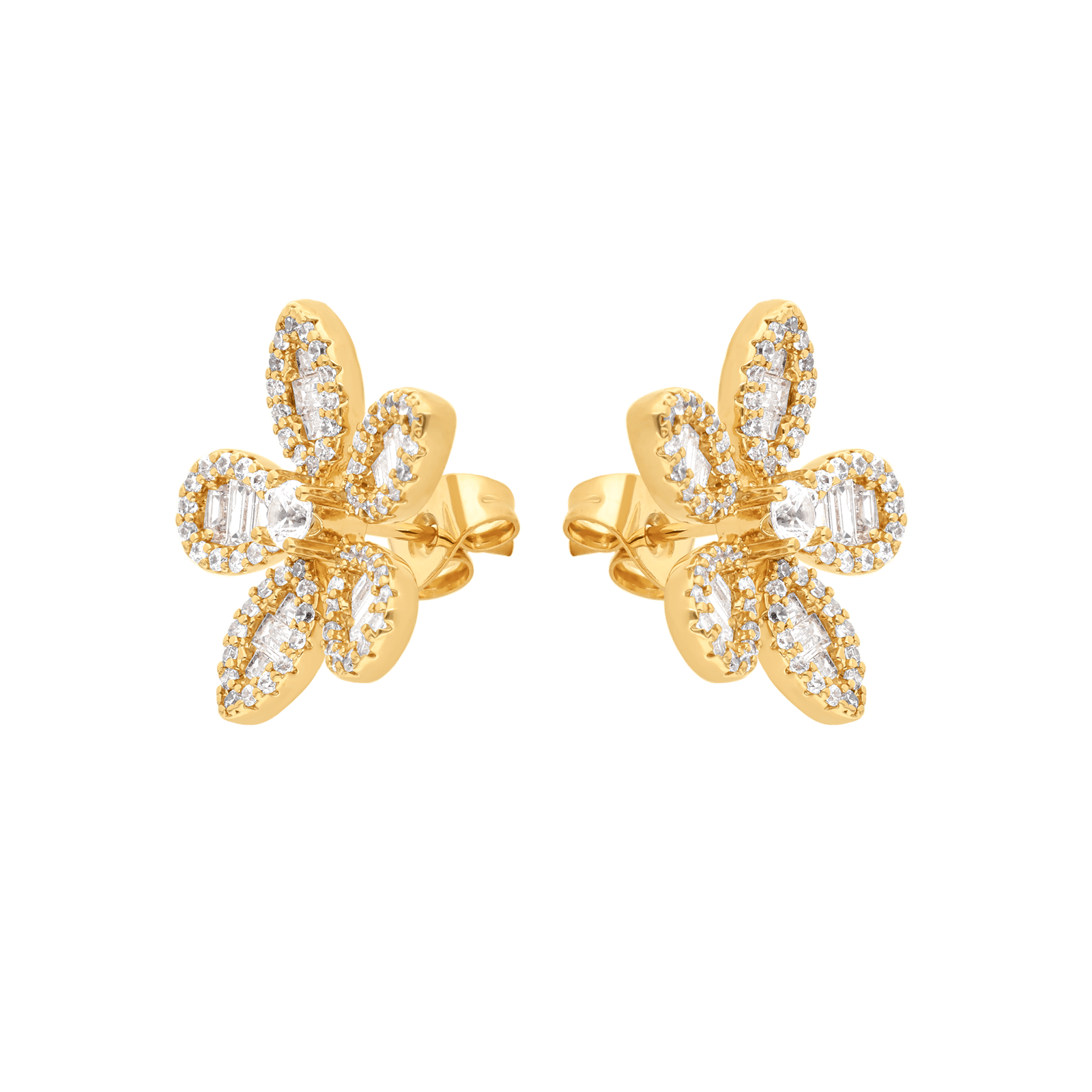 Boucle d'oreille Plaqué or motif fleur pavé Oxydes
