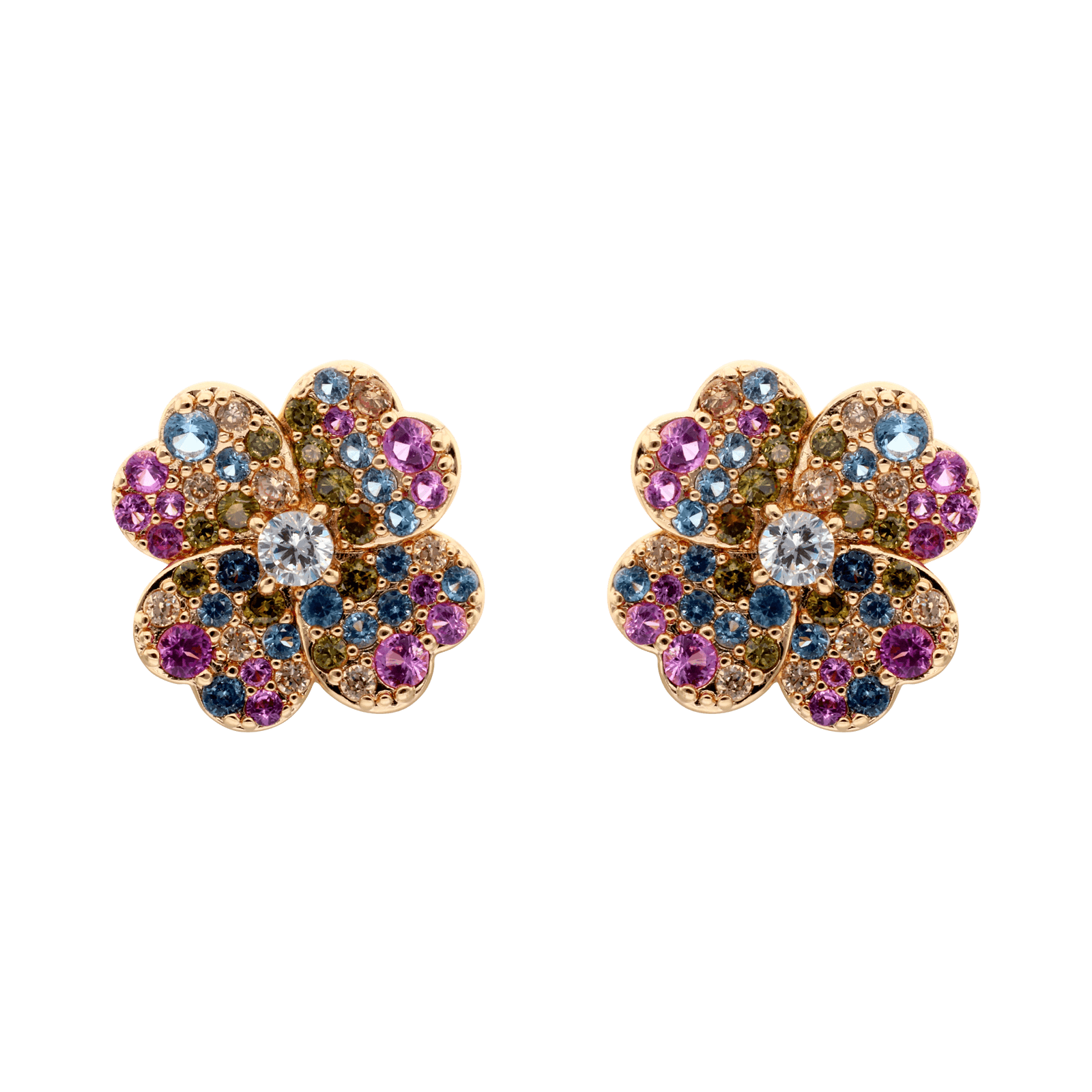 Boucles d'Oreilles Fleur pavé pierres multicolores