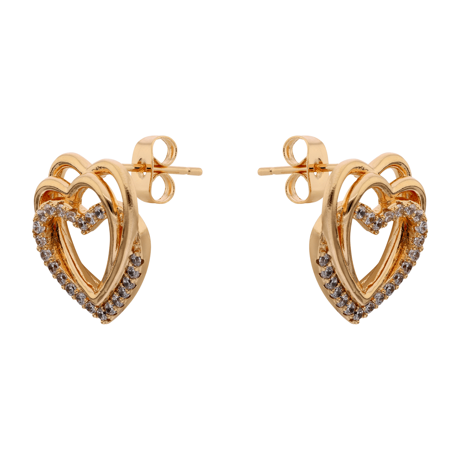 Boucles d'Oreilles plaqué or trois coeurs entrelacés Lisse et Zirconia Cubique