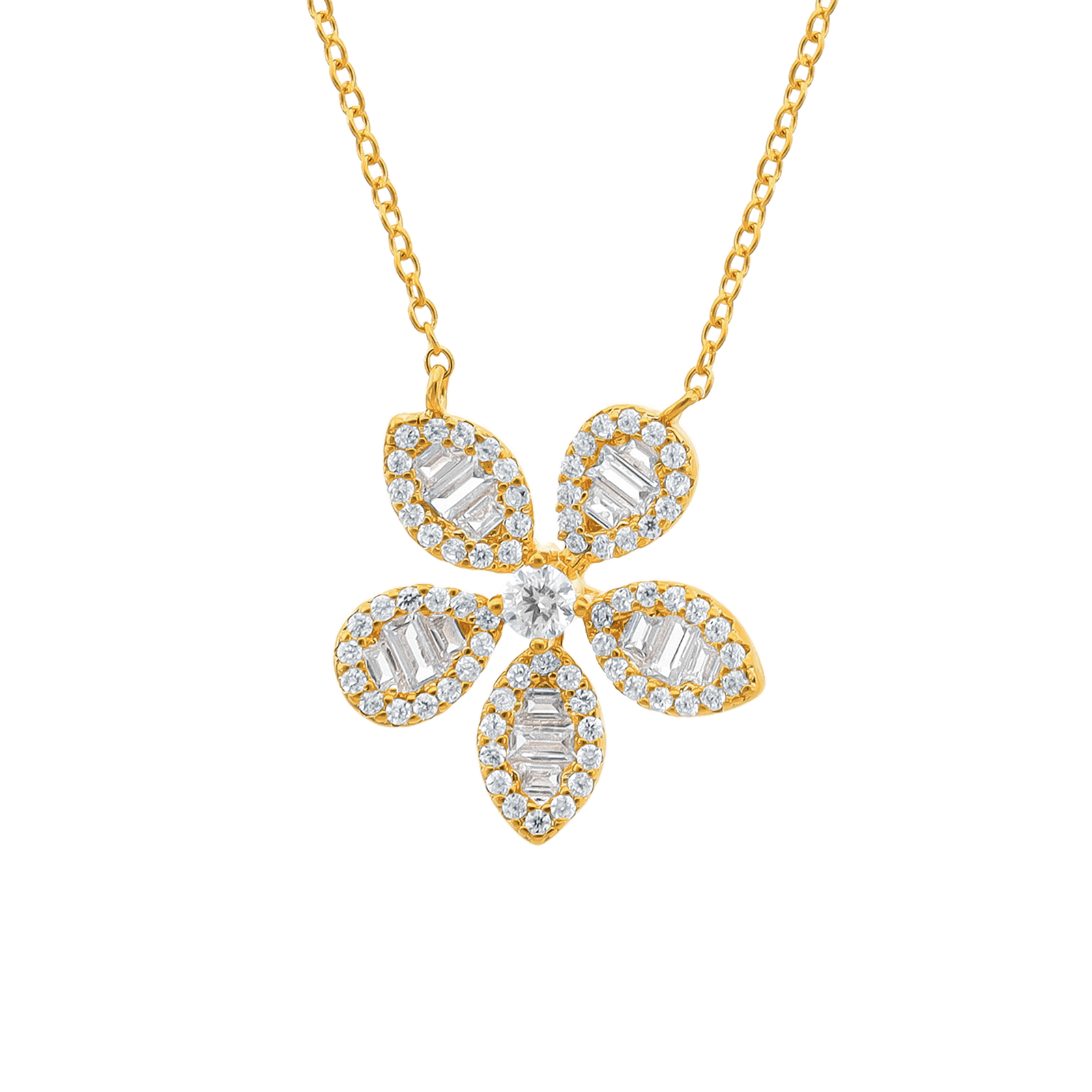 Collier Plaqué or motif fleur pavé Oxydes