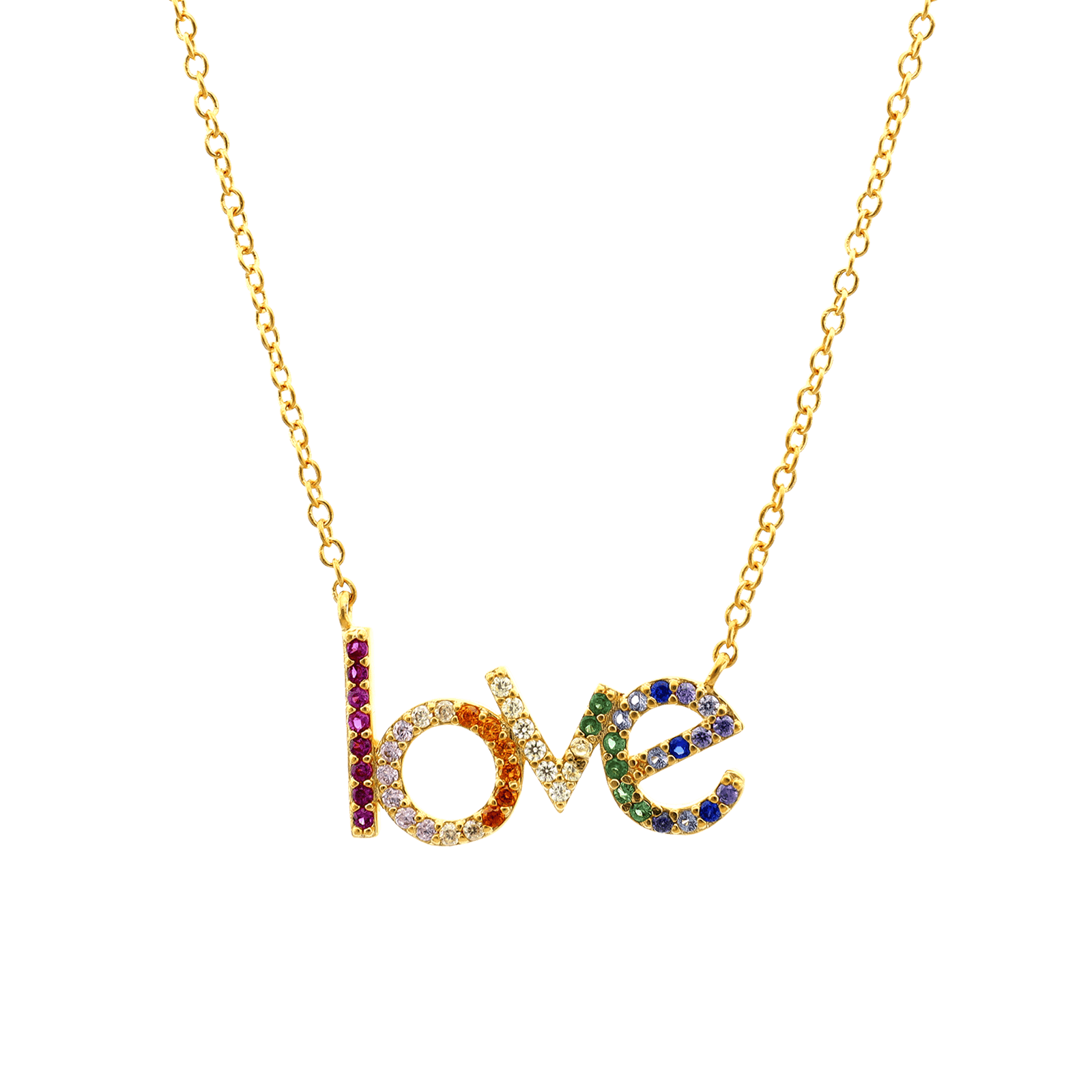 Collier Plaqué or motif inscription Love multicolore 12 millimètres