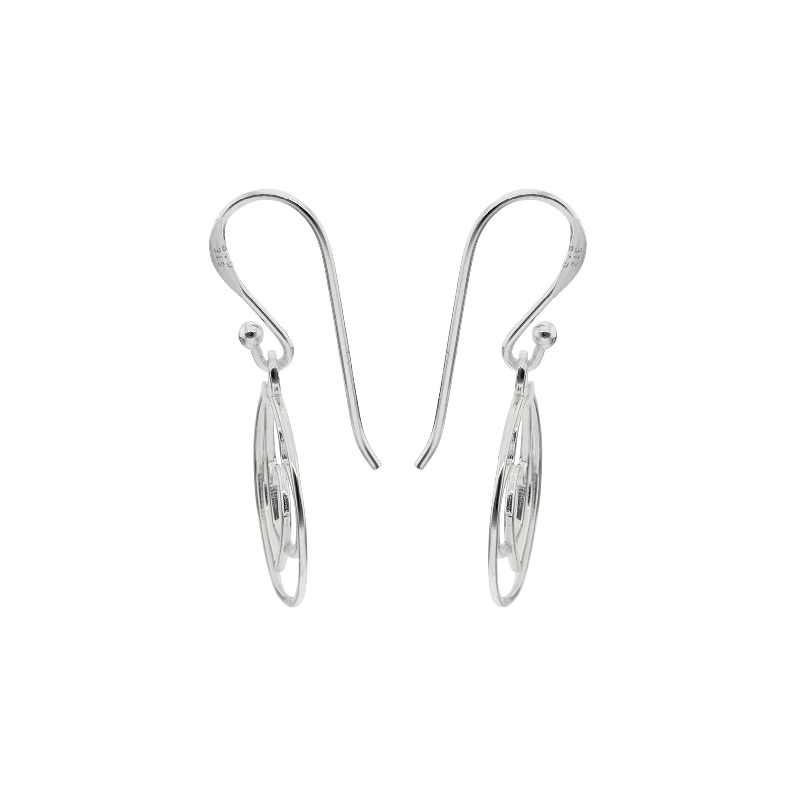 Boucles d'Oreilles Argent Pendentif cercle intérieur 2 coeurs