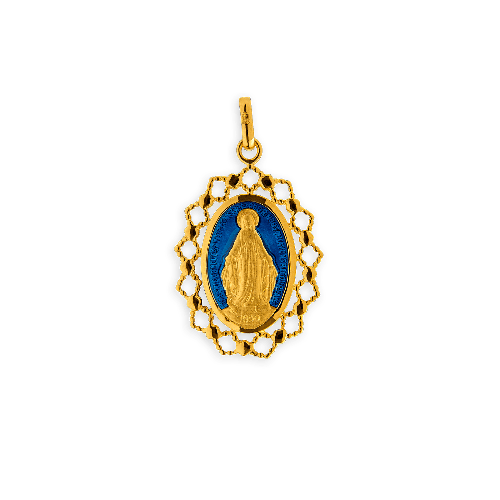 Médaille Plaqué Or Vierge Miraculeuse Email Bleu Ovale avec bélière