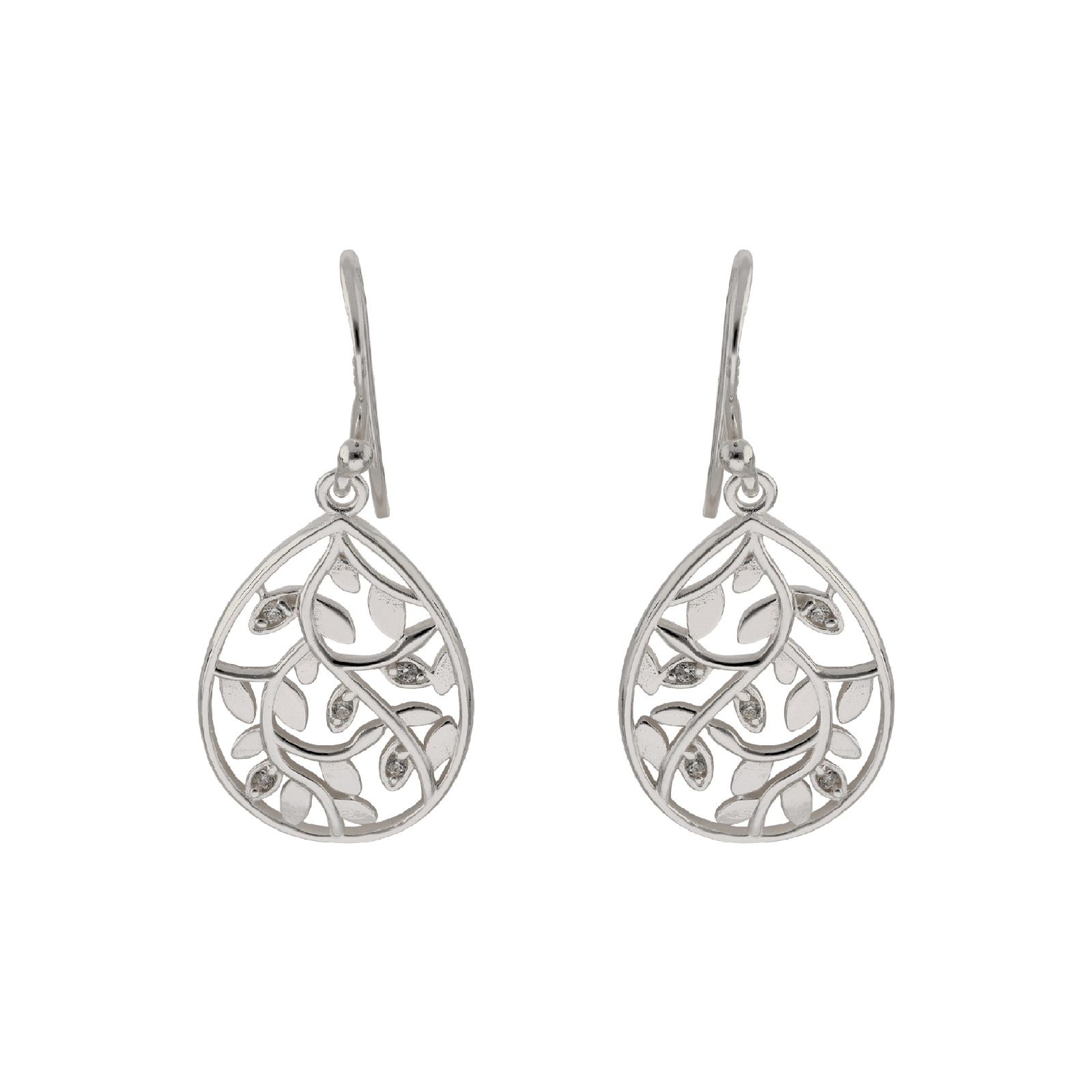 Boucles d'Oreilles Argent Pendentif goutte branche ajouré