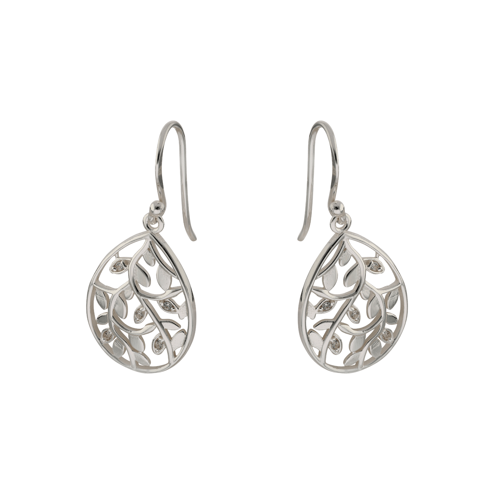 Boucles d'Oreilles Argent Pendentif goutte branche ajouré