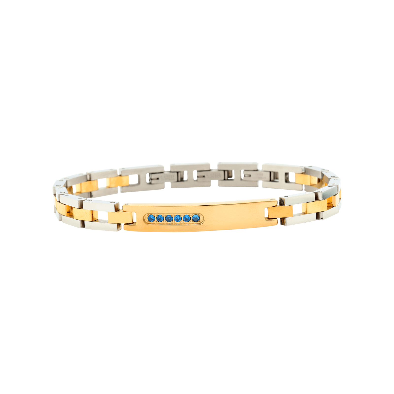 bracelet callas acier et acier doré plaqué doré zirconia cubique bleu 21 mm