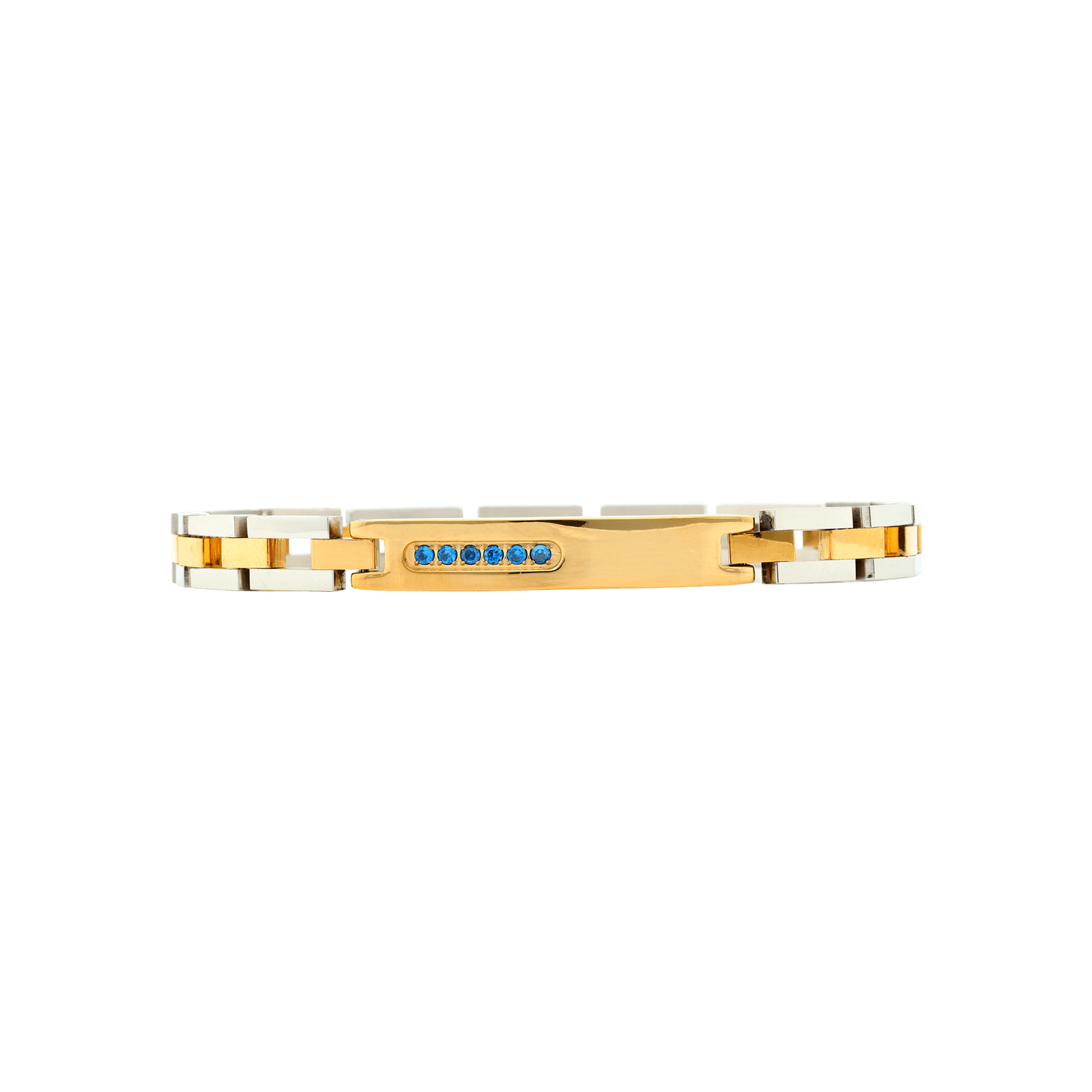bracelet callas acier et acier doré plaqué doré zirconia cubique bleu 21 mm