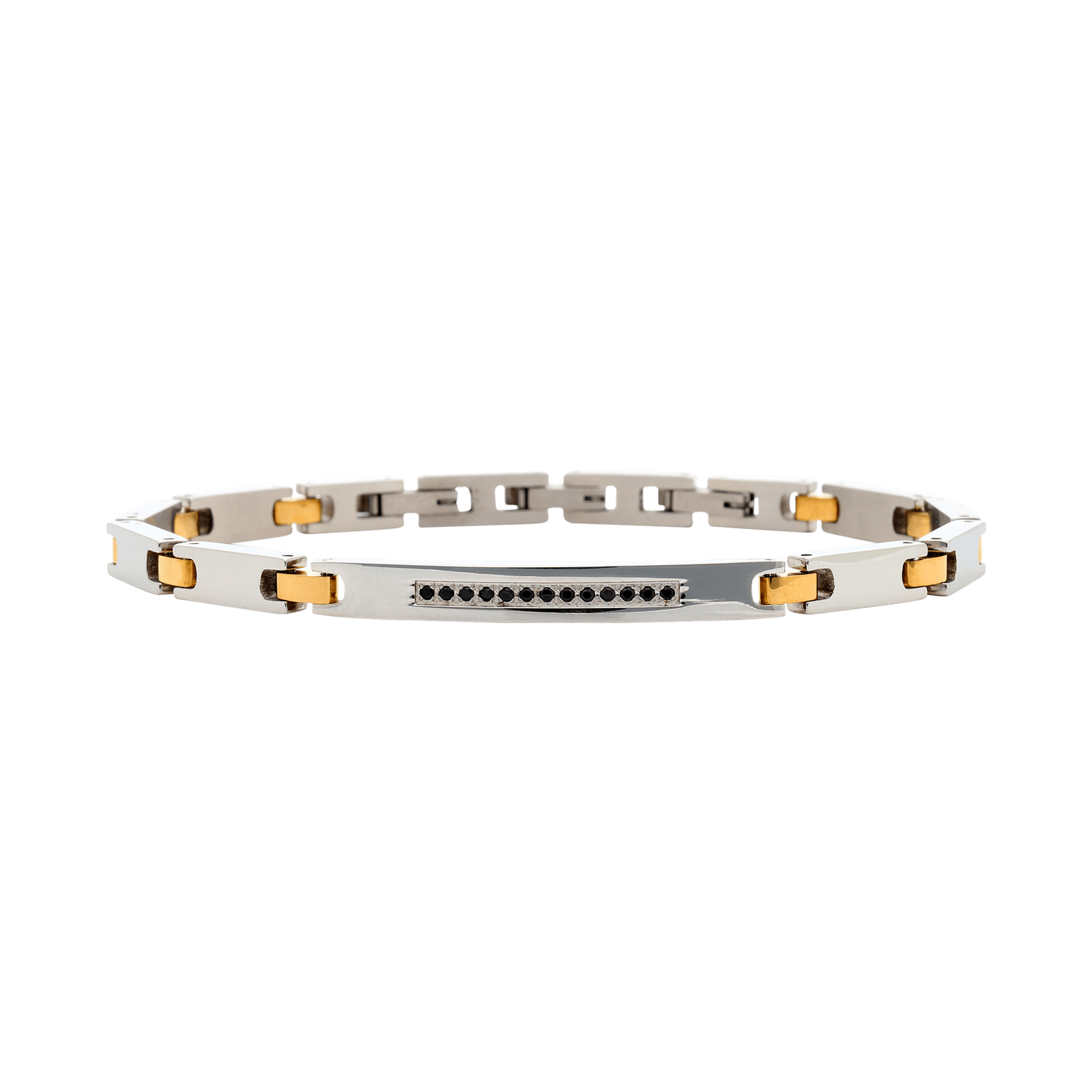 bracelet callas acier et acier doré plaqué zirconia cubique noires 21 mm