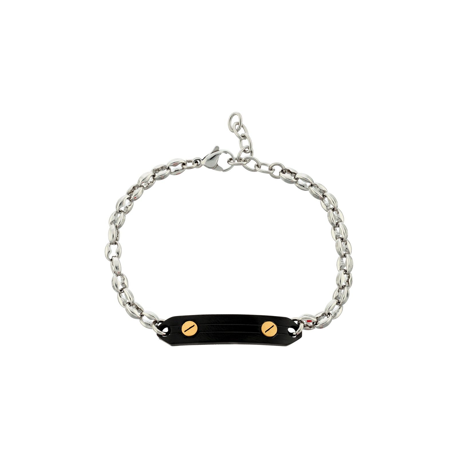 Bracelet Callas Acier maille grain de café plaque noire 21 centimètres