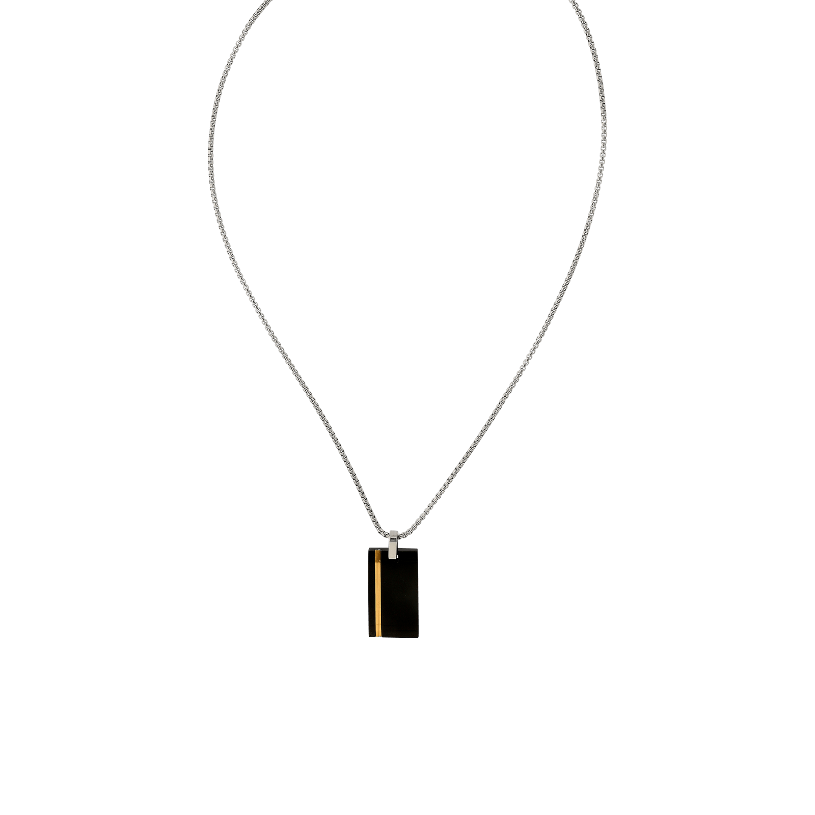 collier callas acier pendentif plaque noire mat et doré 55 plus 5 mm