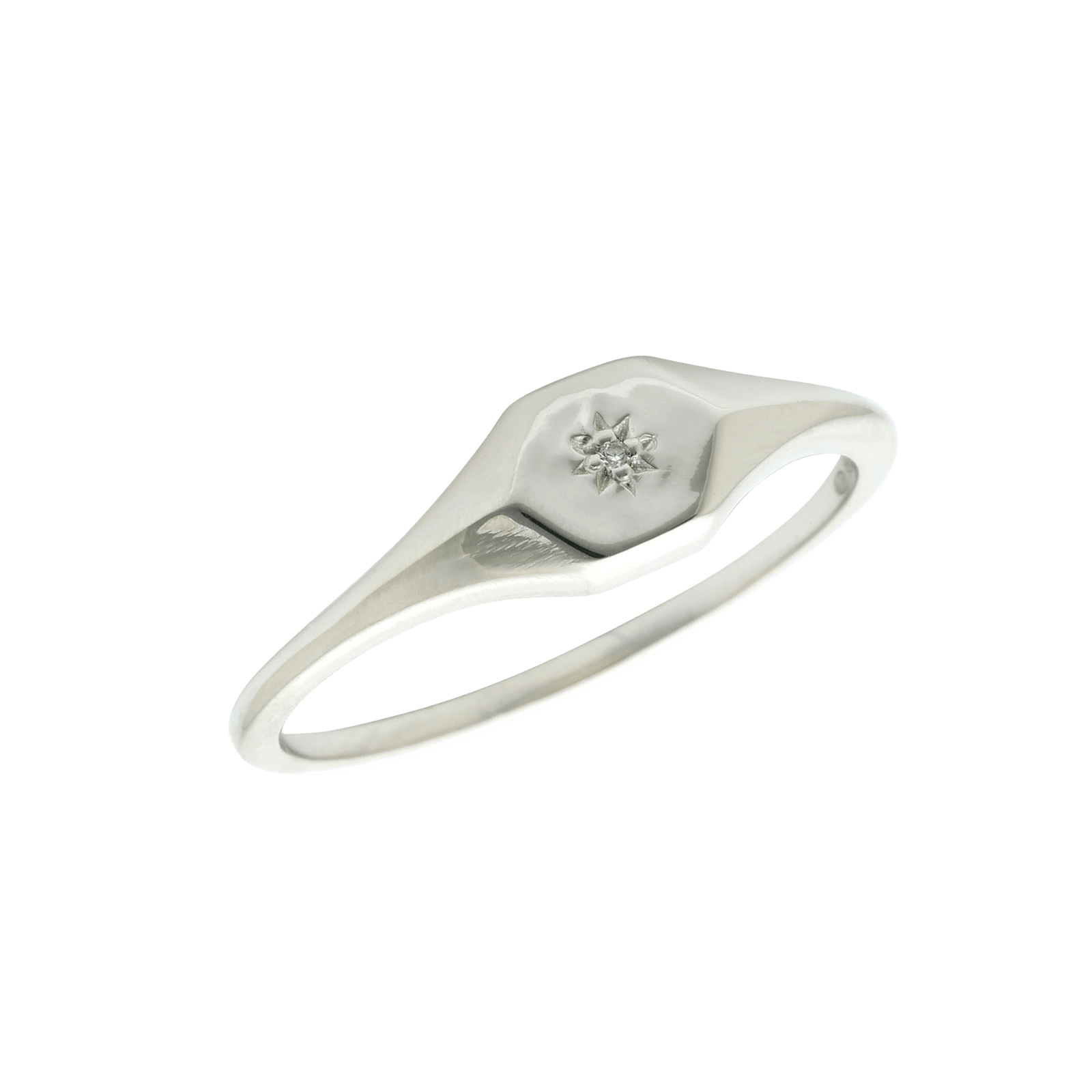 Bague Argent Centre Hexagone 1 Oxyde de Zirconium - taille 54