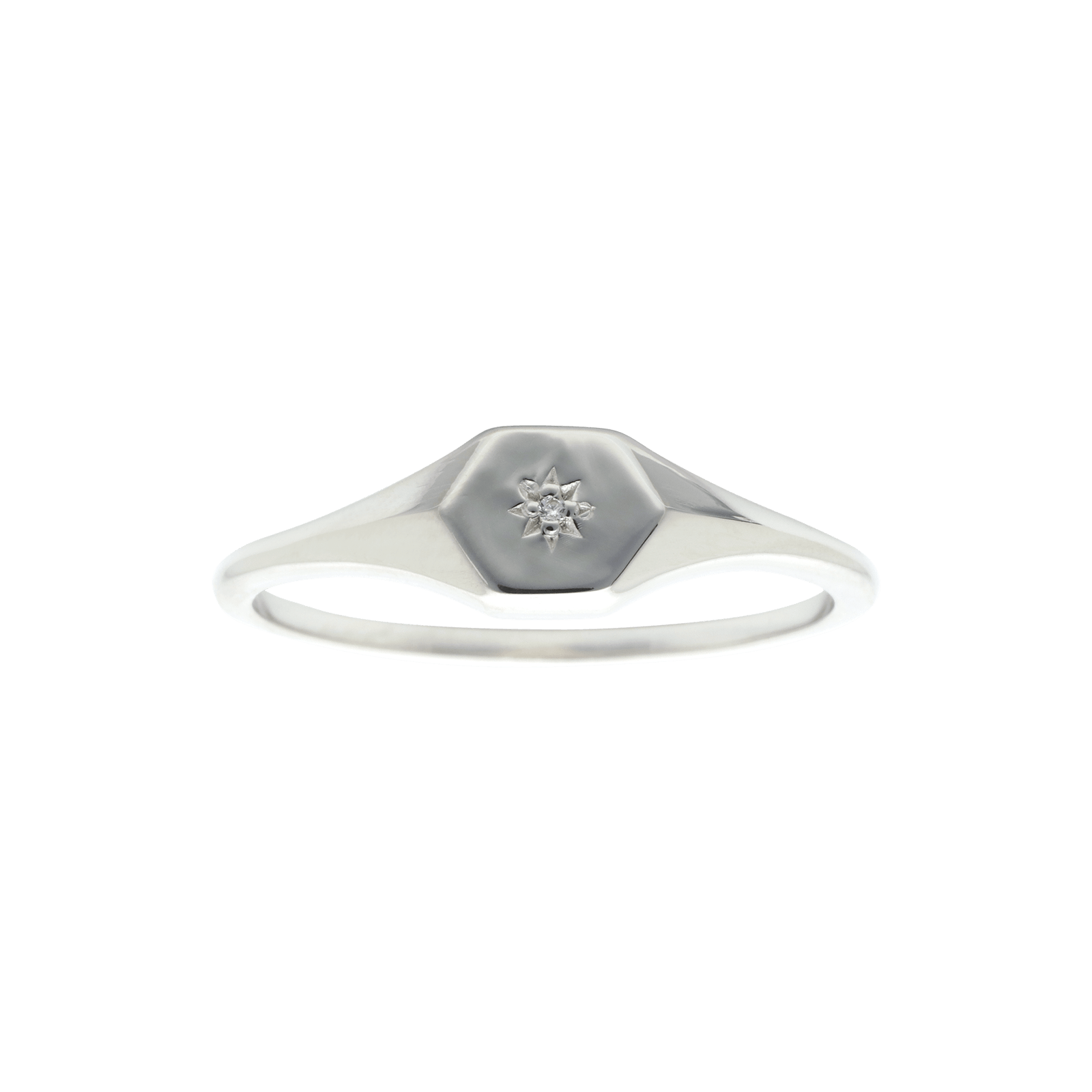 Bague Argent Centre Hexagone 1 Oxyde de Zirconium - taille 54