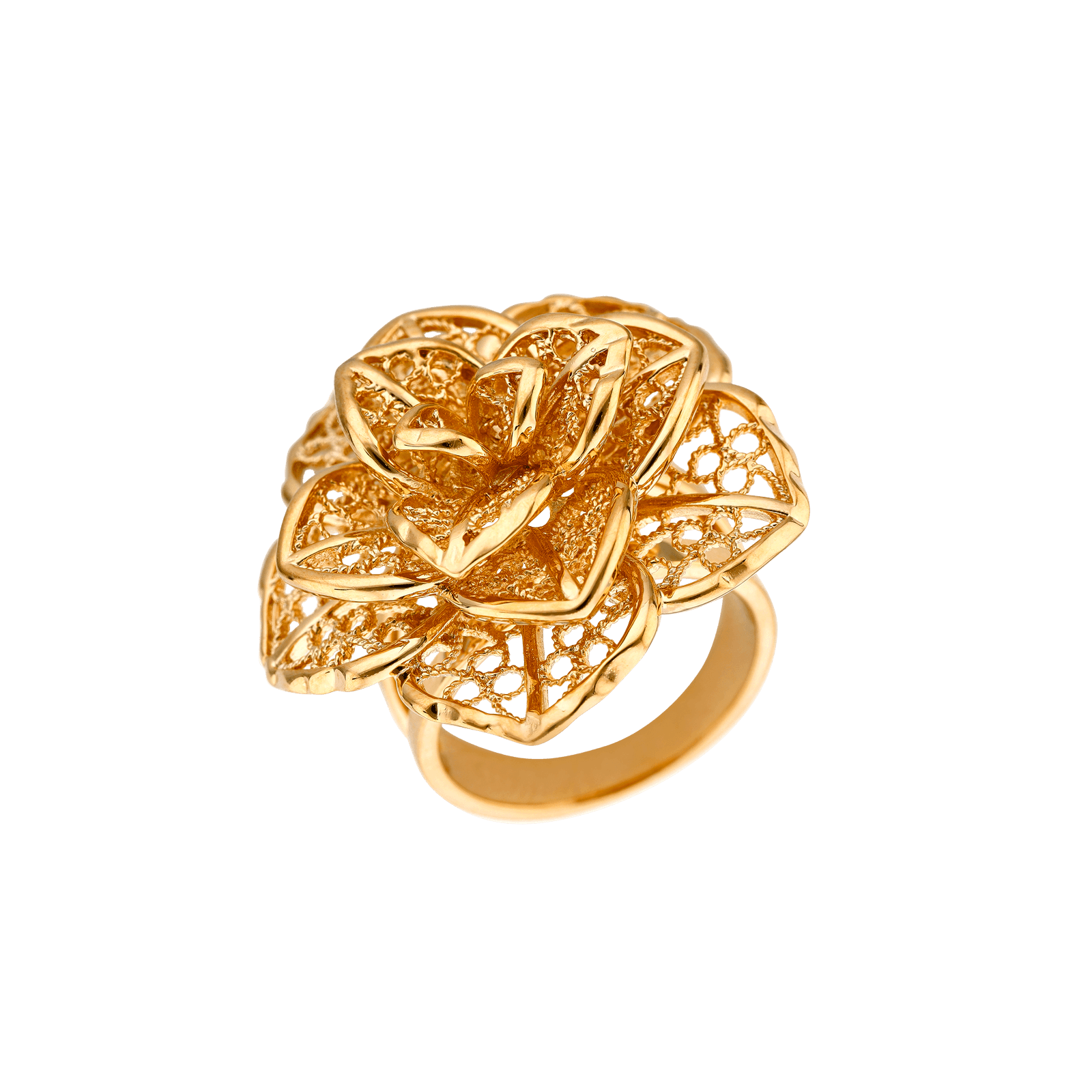Bague plaqué or fleur filigrane Grand modèle