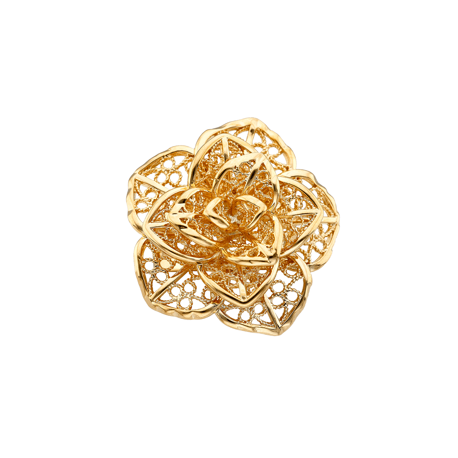 Bague plaqué or fleur filigrane Grand modèle