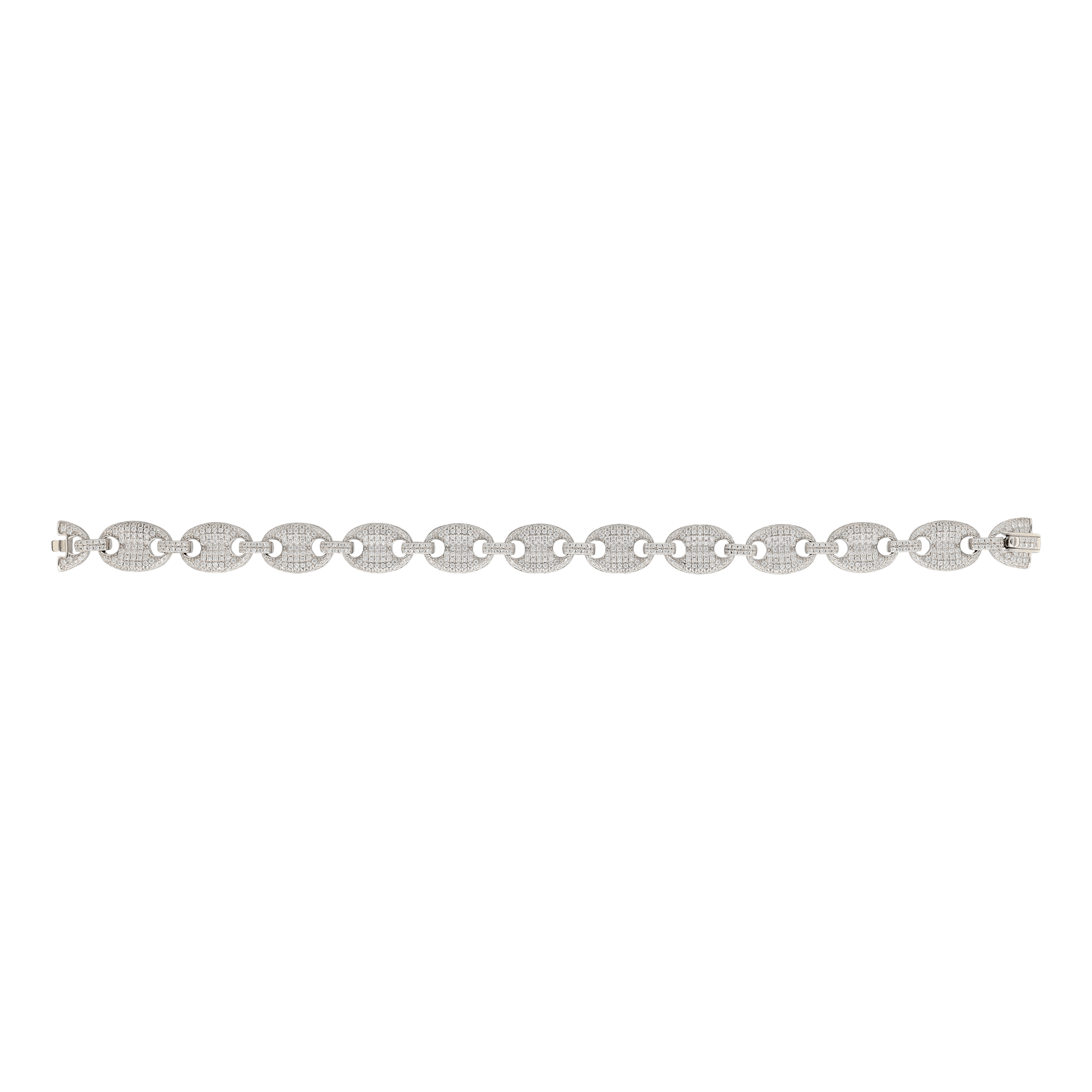 Bracelet Argent Rhodié maille grain de café sertie Zirconia Cubique 12x22