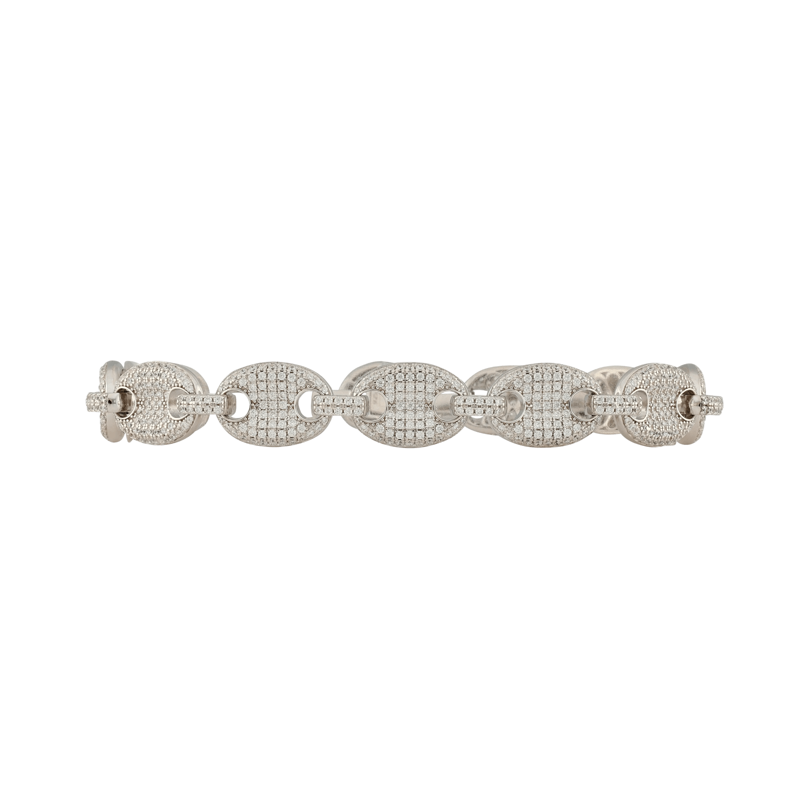 Bracelet Argent Rhodié maille grain de café sertie Zirconia Cubique 12x22