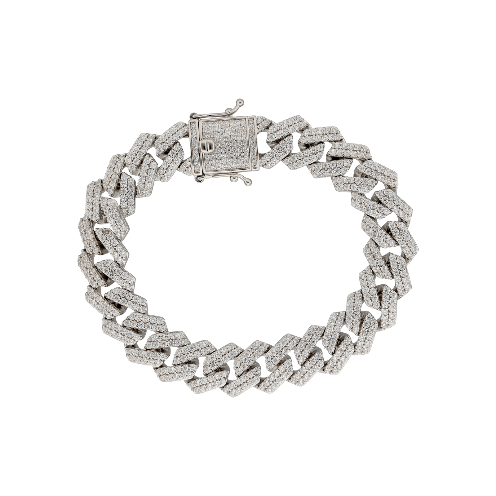 Bracelet Argent Rhodié maille cubaine sertie Zirconia Cubique 14x22