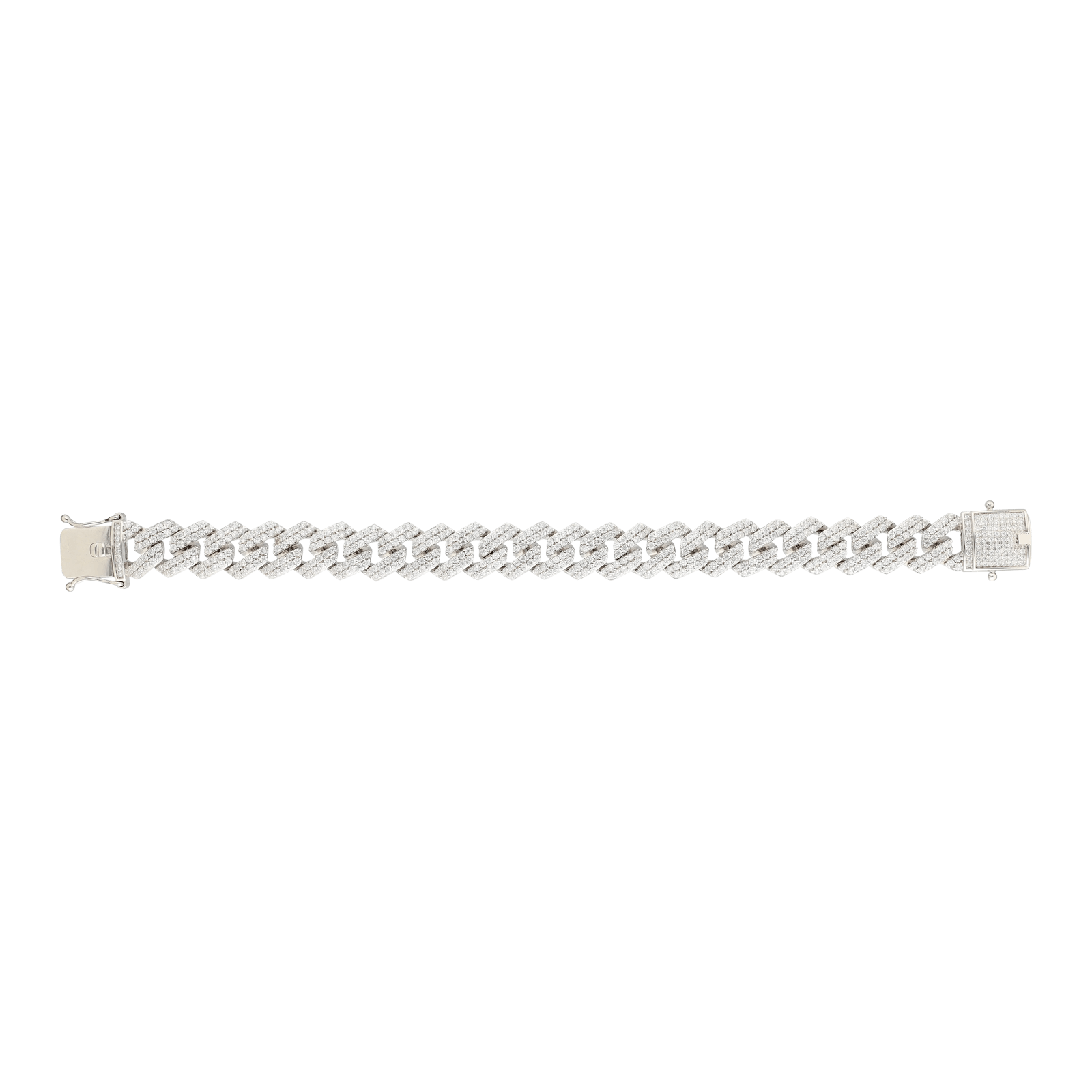 Bracelet Argent Rhodié maille cubaine sertie Zirconia Cubique 14x22