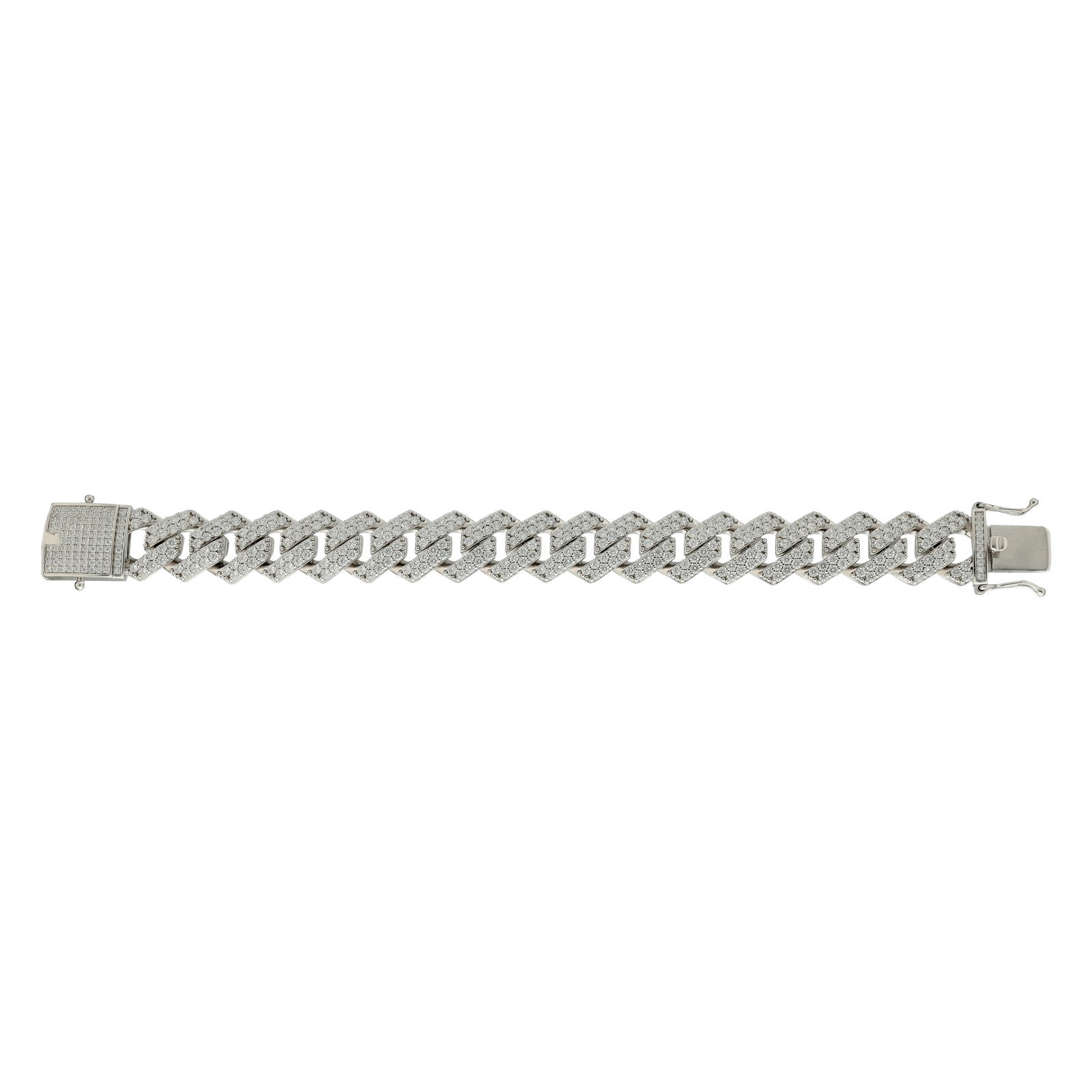 Bracelet Argent Rhodié maille cubaine sertie Zirconia Cubique 18x22
