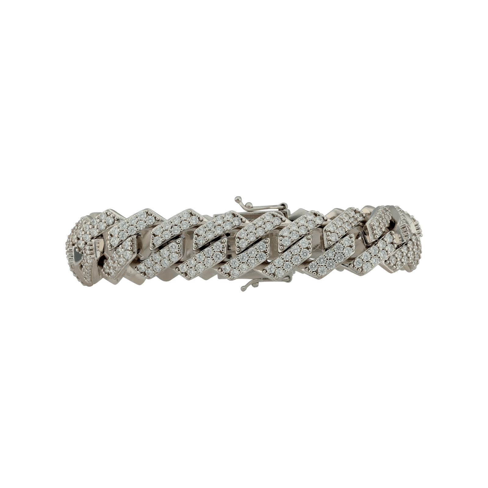Bracelet Argent Rhodié maille cubaine sertie Zirconia Cubique 18x22