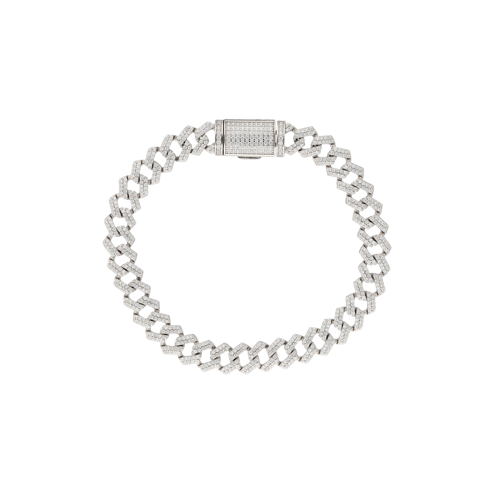 Bracelet Argent Rhodié maille cubaine sertie Zirconia Cubique 9x21 centimètres