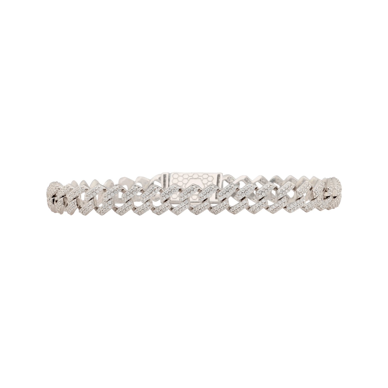 Bracelet Argent Rhodié maille cubaine sertie Zirconia Cubique 9x21 centimètres