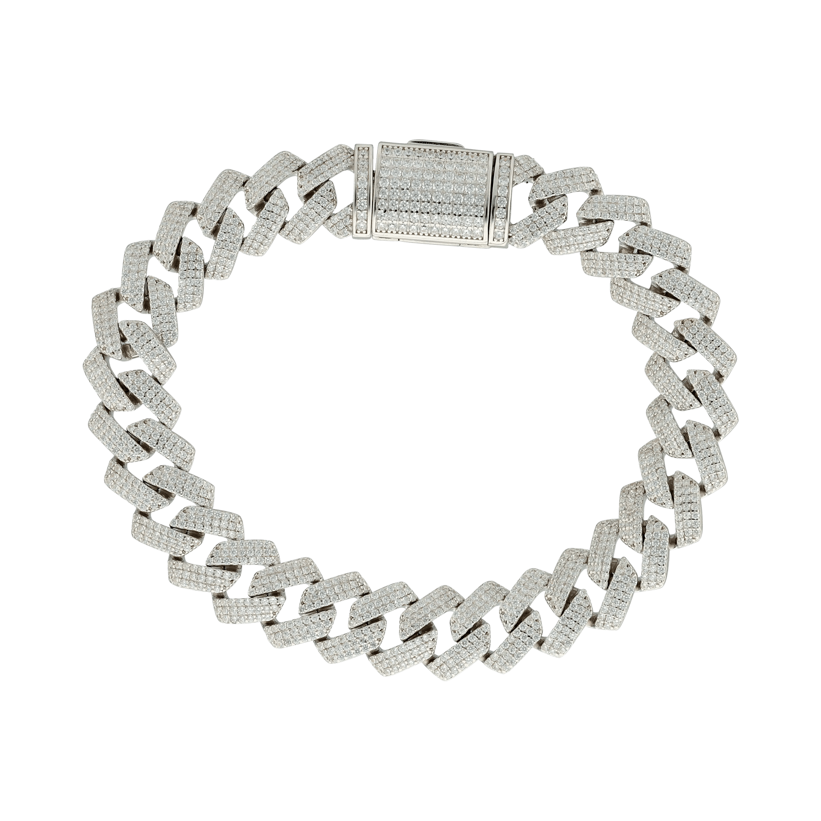 Bracelet Argent Rhodié maille cubaine sertie Zirconia Cubique 12x21 centimètres
