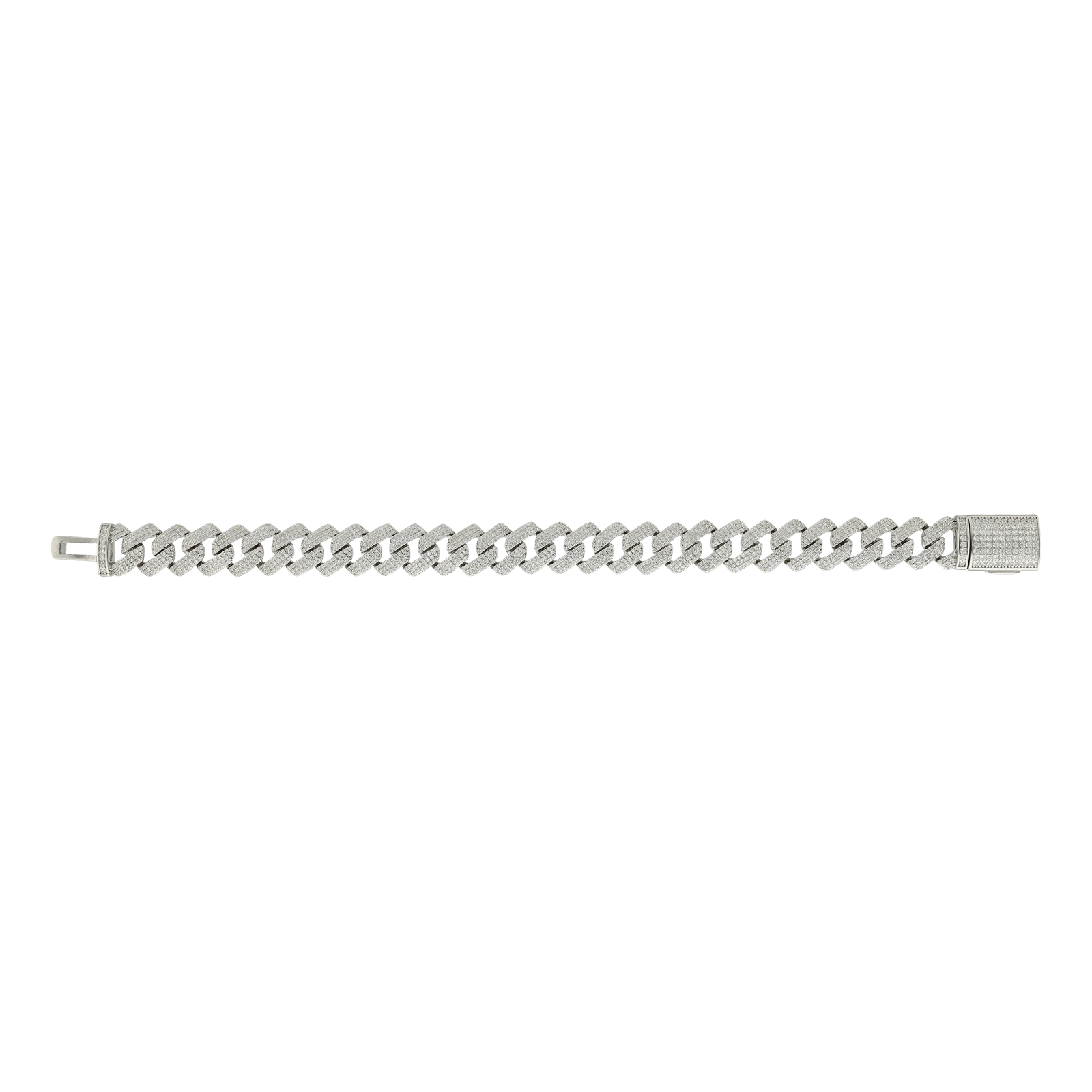 Bracelet Argent Rhodié maille cubaine sertie Zirconia Cubique 12x21 centimètres