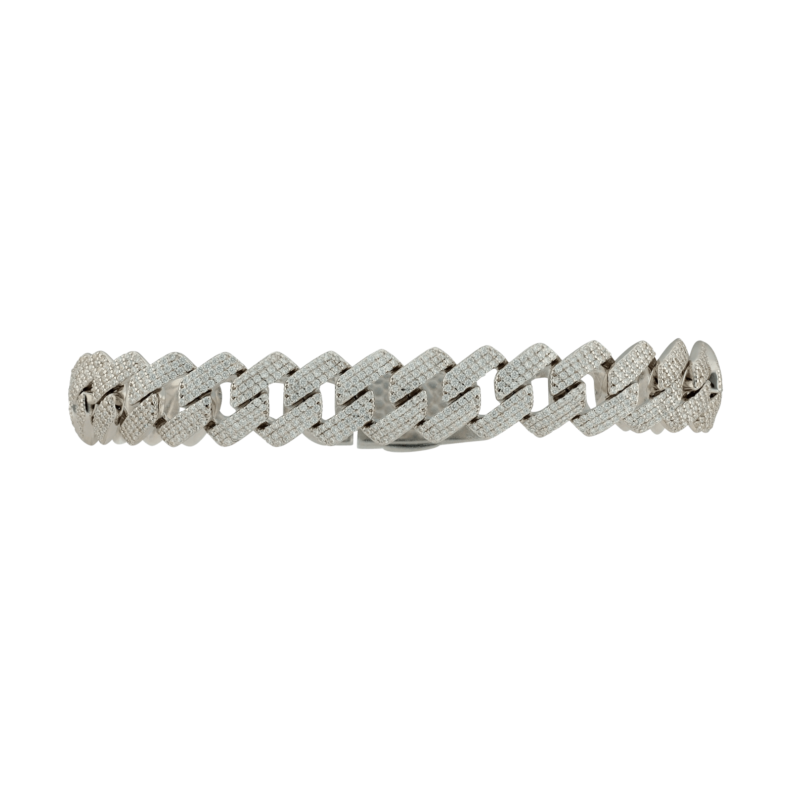 Bracelet Argent Rhodié maille cubaine sertie Zirconia Cubique 12x21 centimètres
