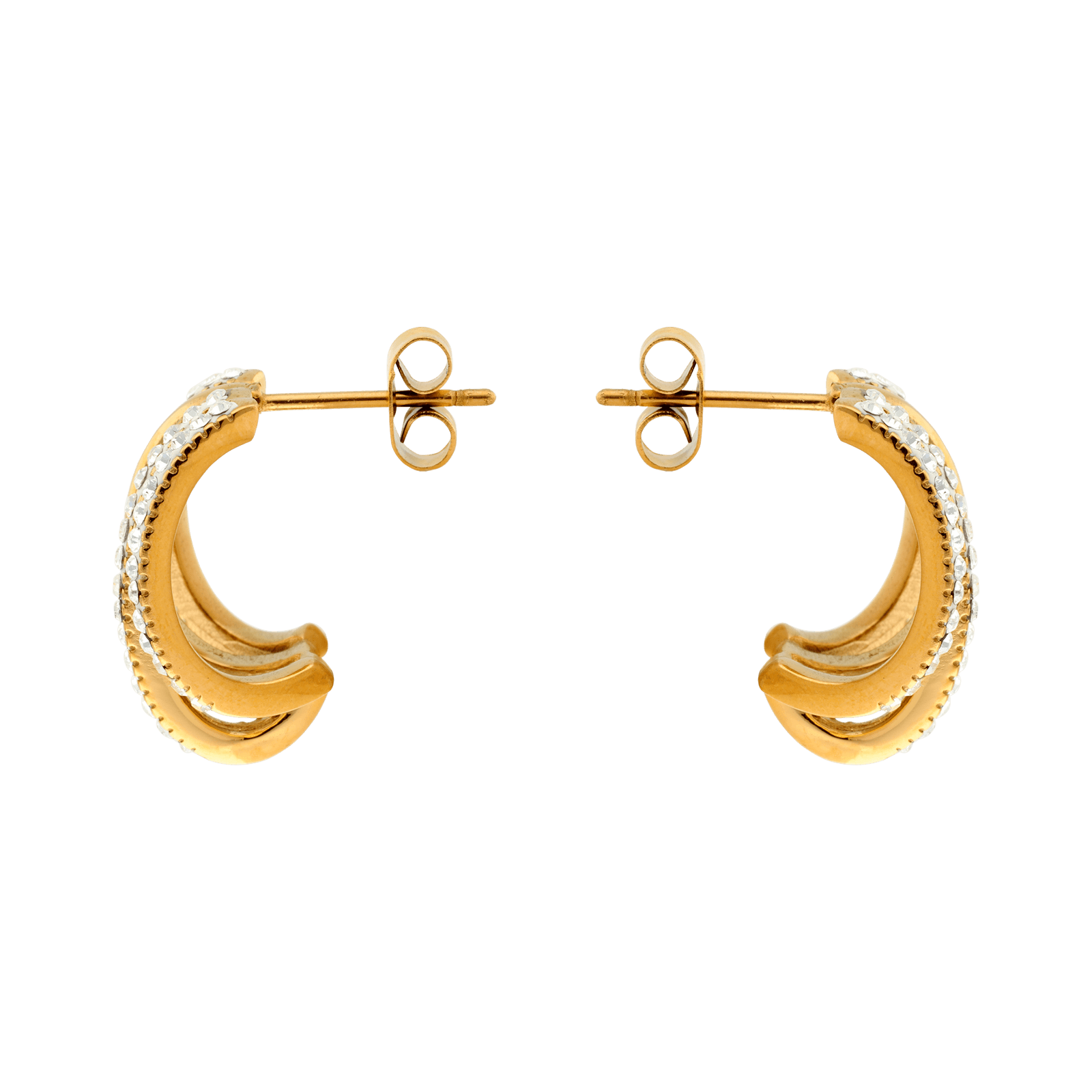 Boucles d'Oreilles Callas Acier doré Pendentif fantaisie trois branches Cristal Preciosa