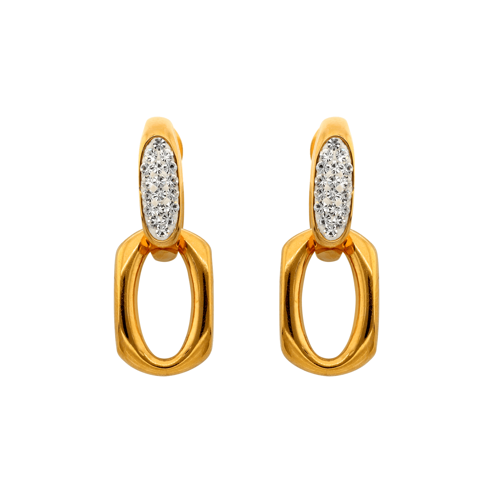Boucles d'Oreilles Callas Acier doré Pendentif anneaux Cristal Preciosa