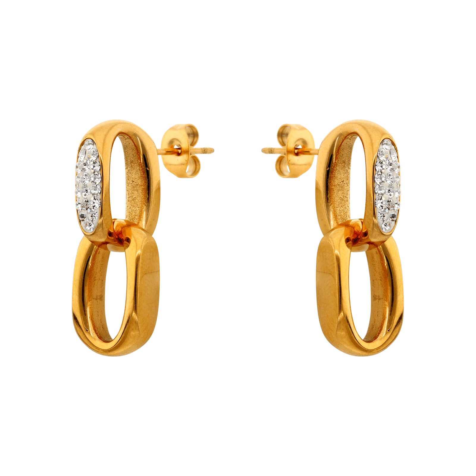 Boucles d'Oreilles Callas Acier doré Pendentif anneaux Cristal Preciosa