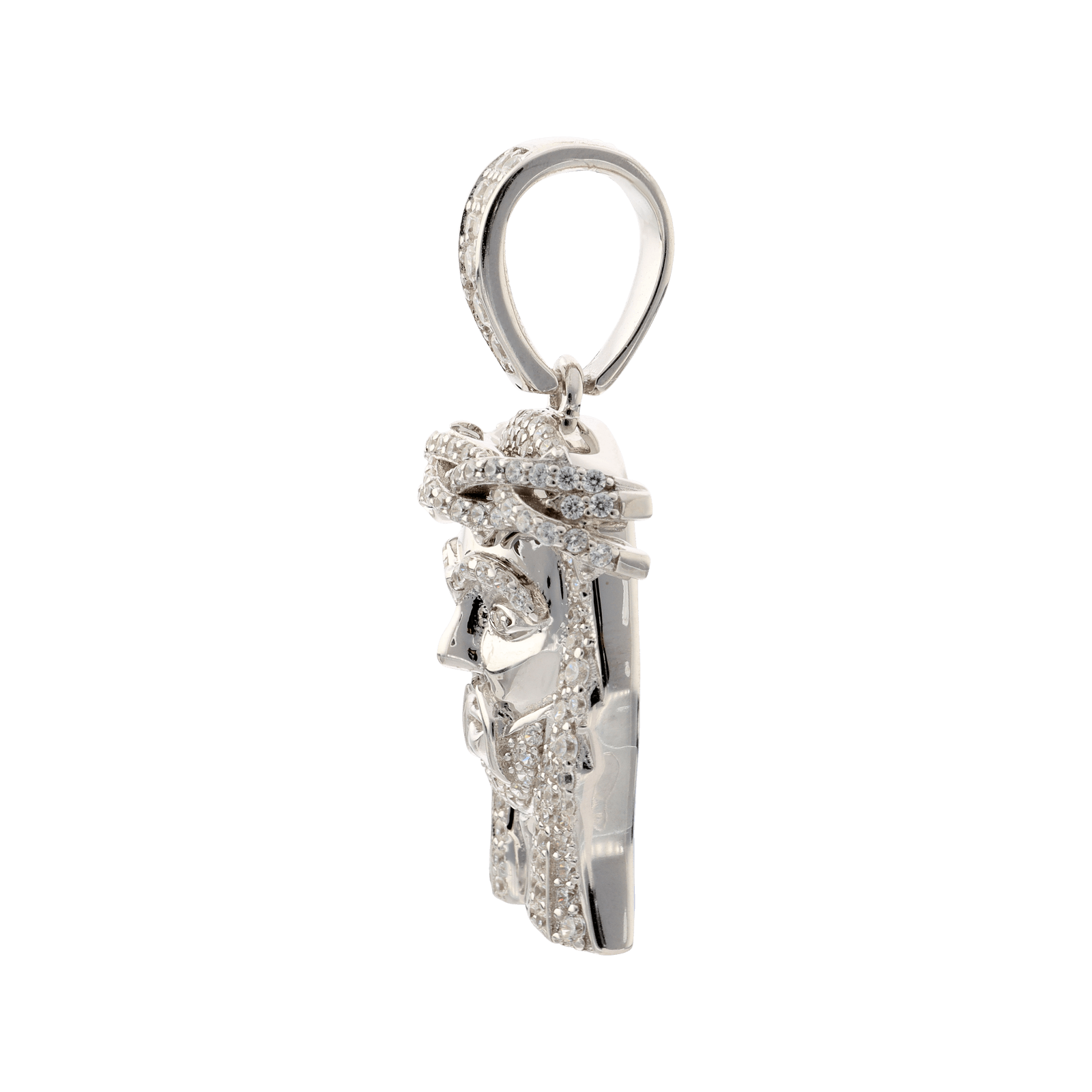Pendentif Argent Rhodié Christ sertie Zirconia Cubique