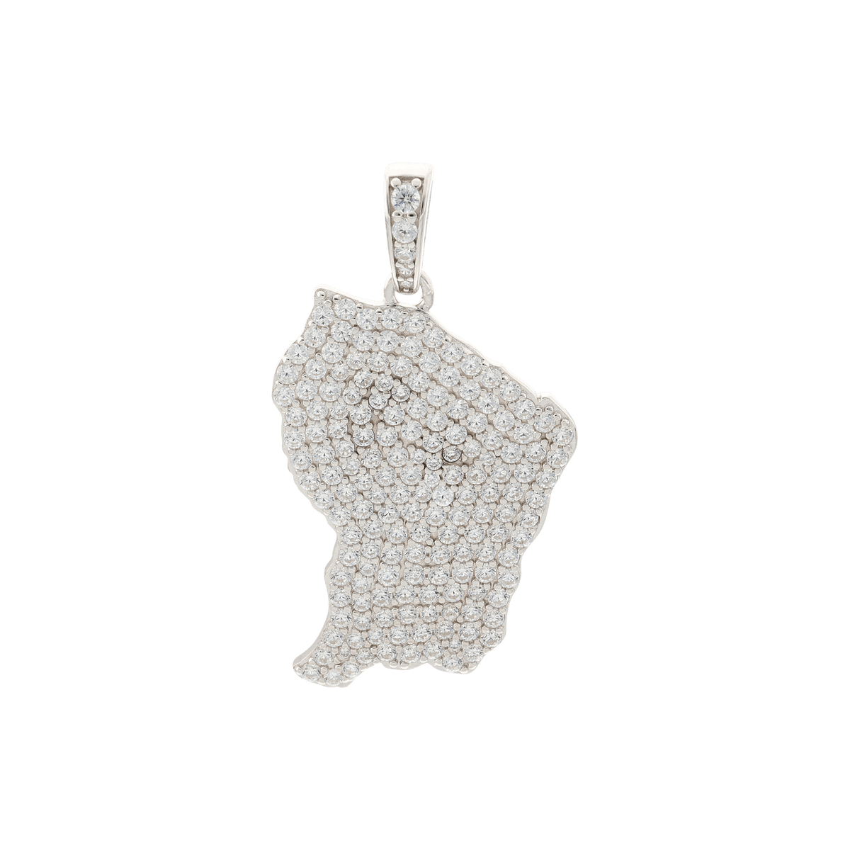 Pendentif carte de la Guyane argent rhodié oxydes de zirconium