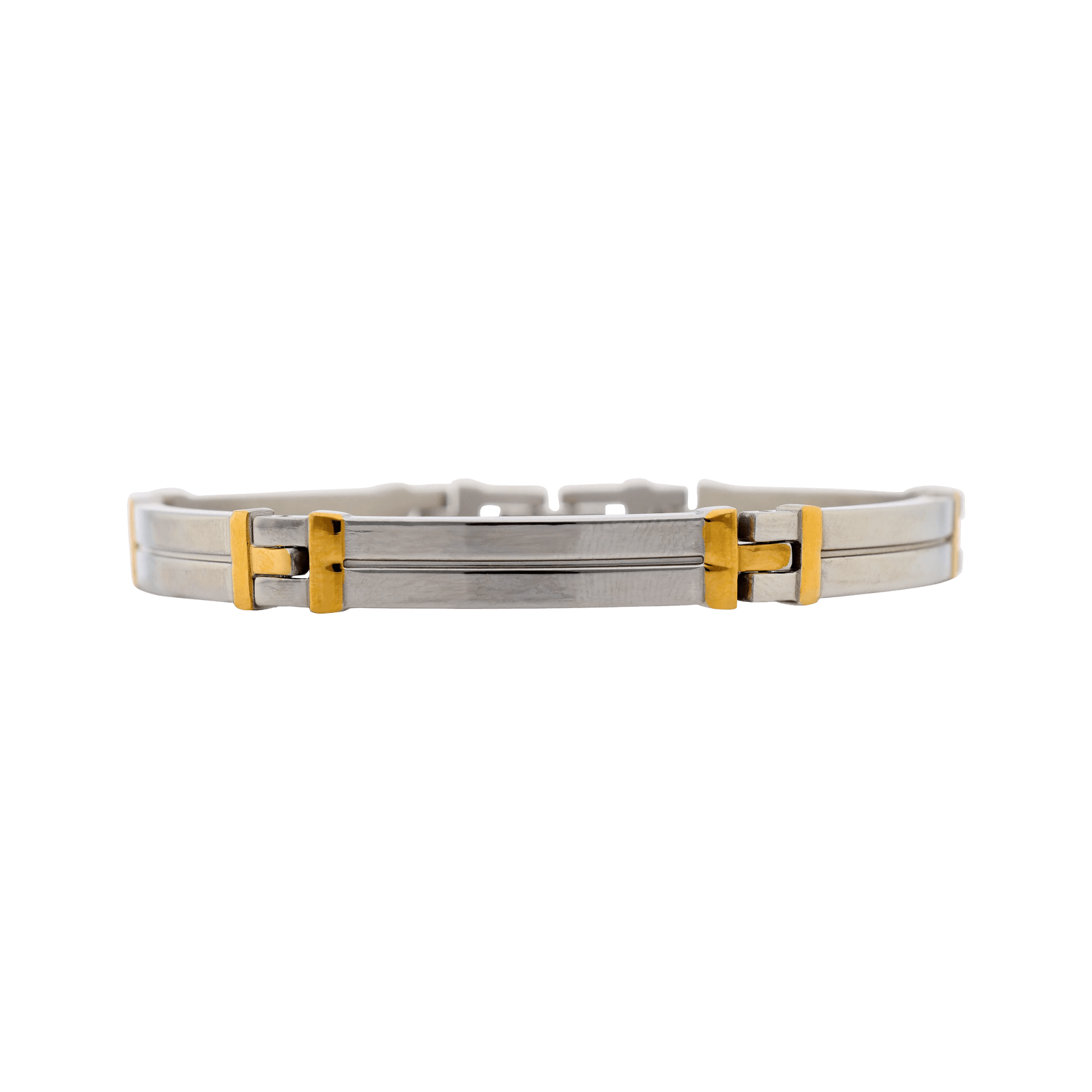 bracelet homme acier callas acier plaques bicolore 21cm