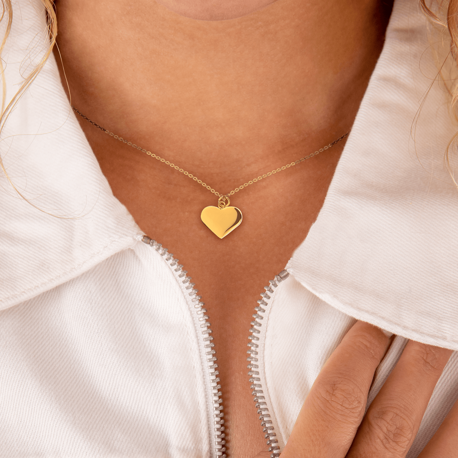 Collier Acier Jaune Cœur 22*19mm Chaîne Forçat 2mm 42  à 45cm
