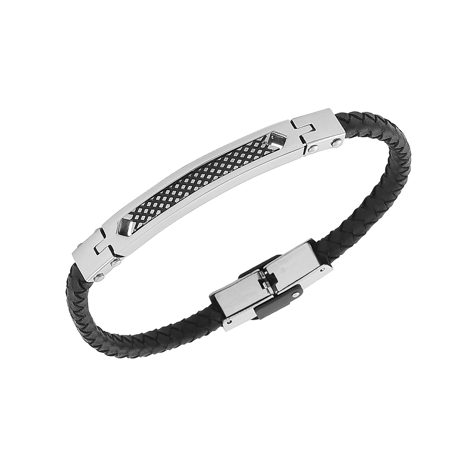 Bracelet Callas cuir noir Plaqué acier et croisillons