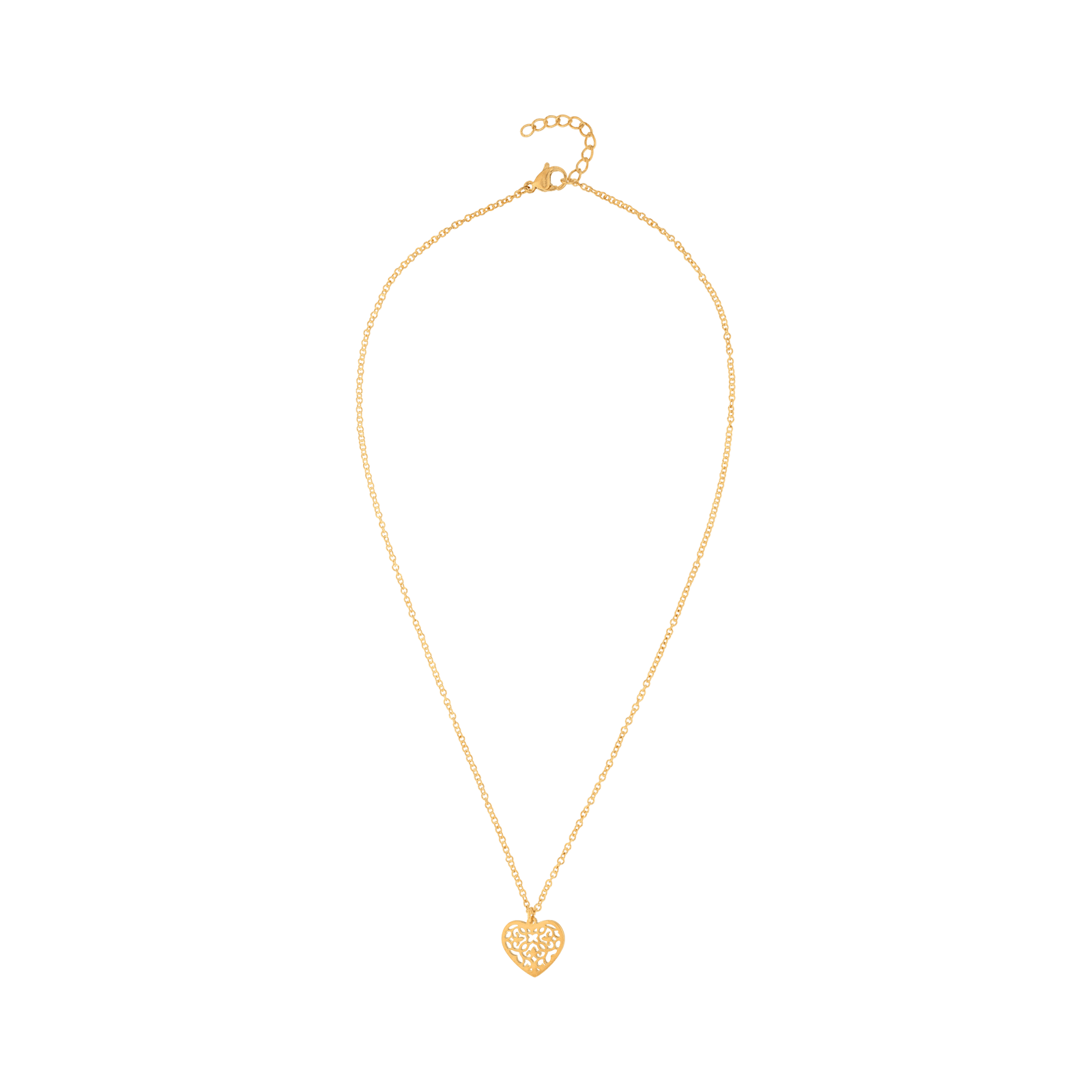Collier Callas en acier doré avec pendentif cœur ajouré, 42 cm avec rallonge de 3 cm