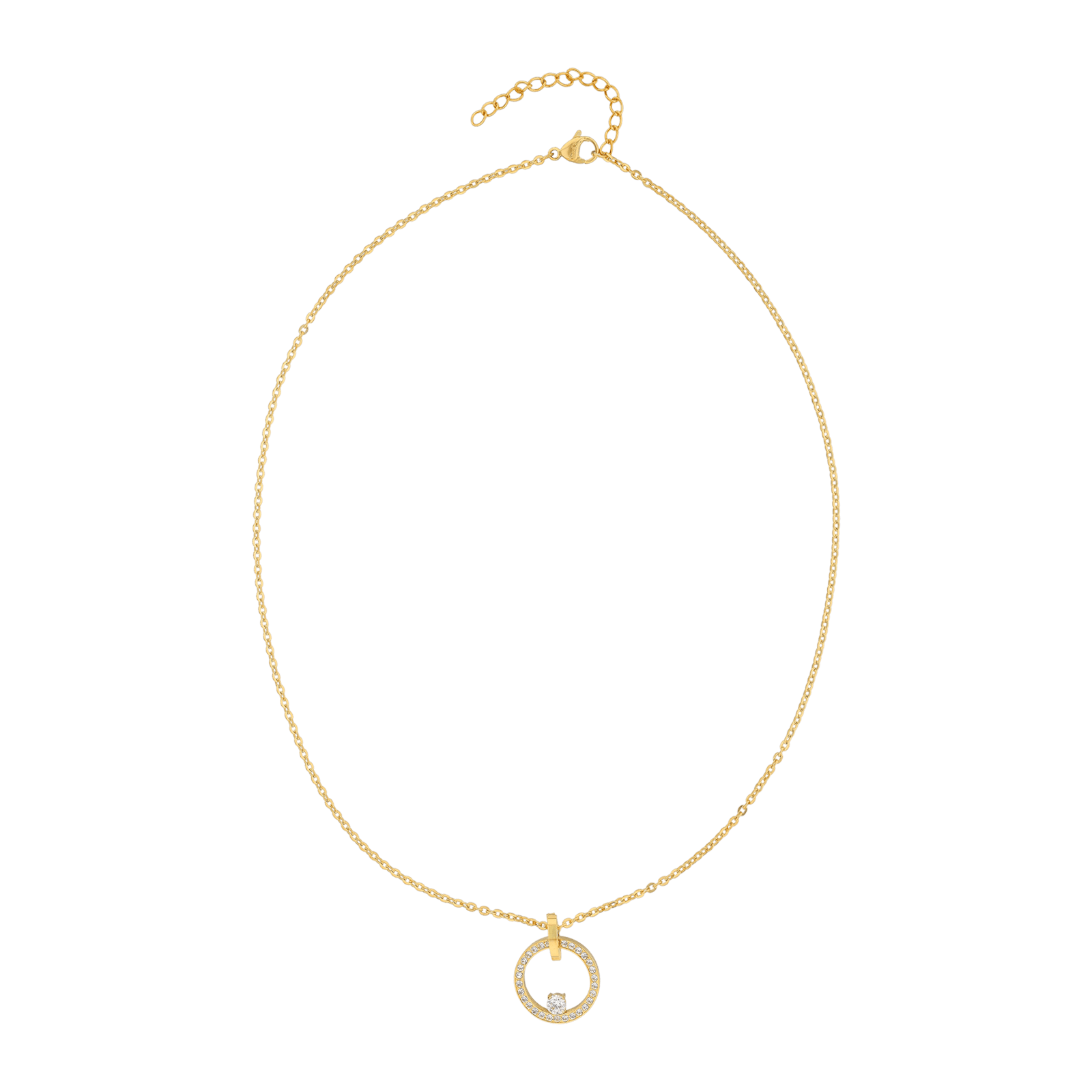 Collier Callas en acier doré avec médaille ajourée et oxydes de zirconium, 45 cm avec rallonge de 5 cm