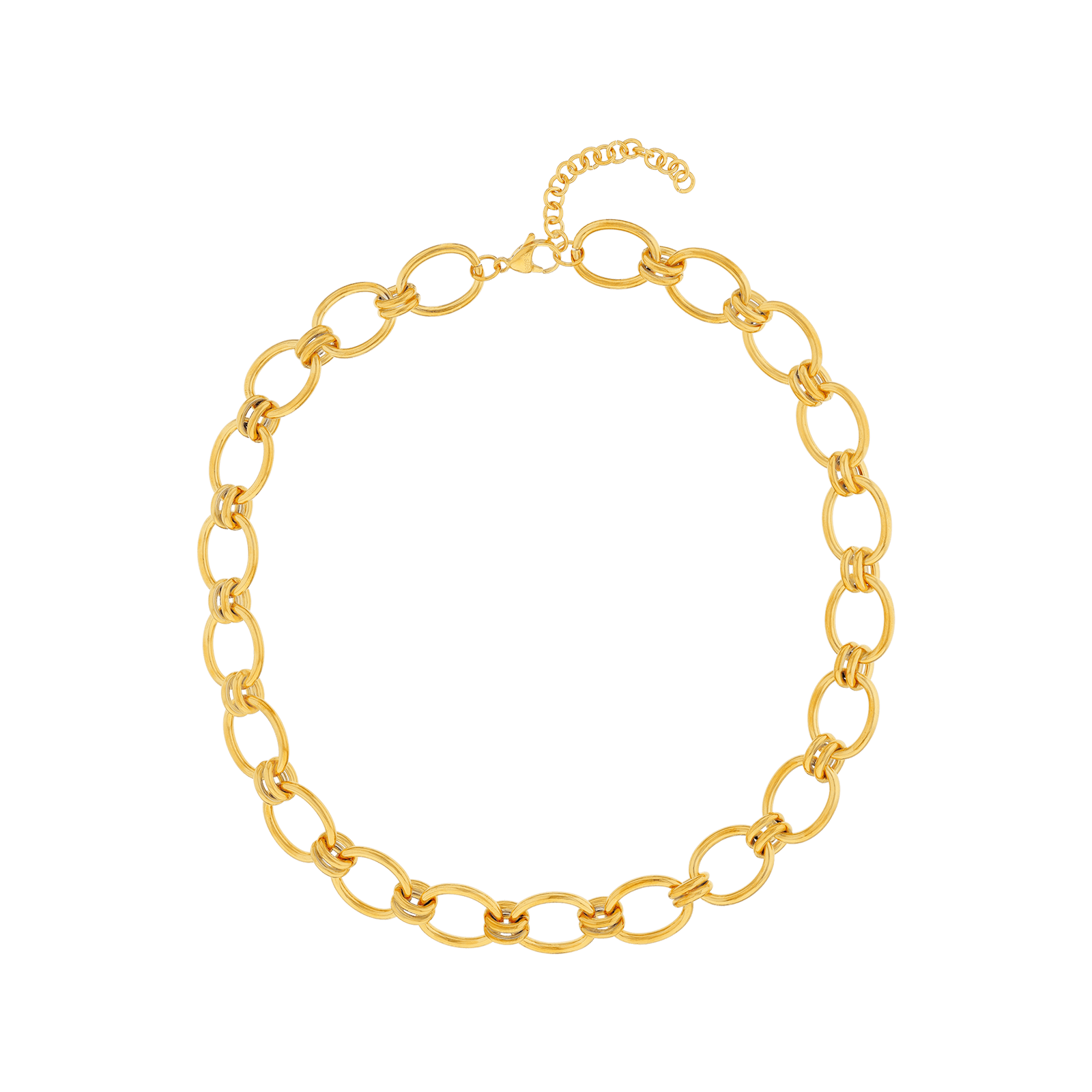 Collier Callas en acier doré maille forçat lisse alternée, 45 cm avec rallonge de 5 cm