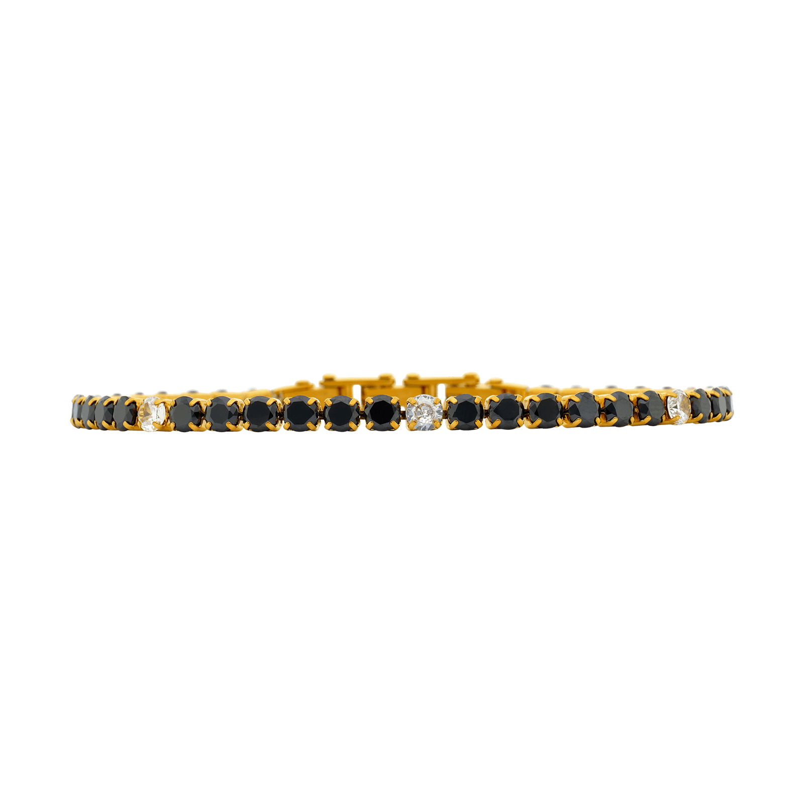 Bracelet Callas Acier doré quatre millimètres tennis Zirconia Cubique noires 21 centimètres