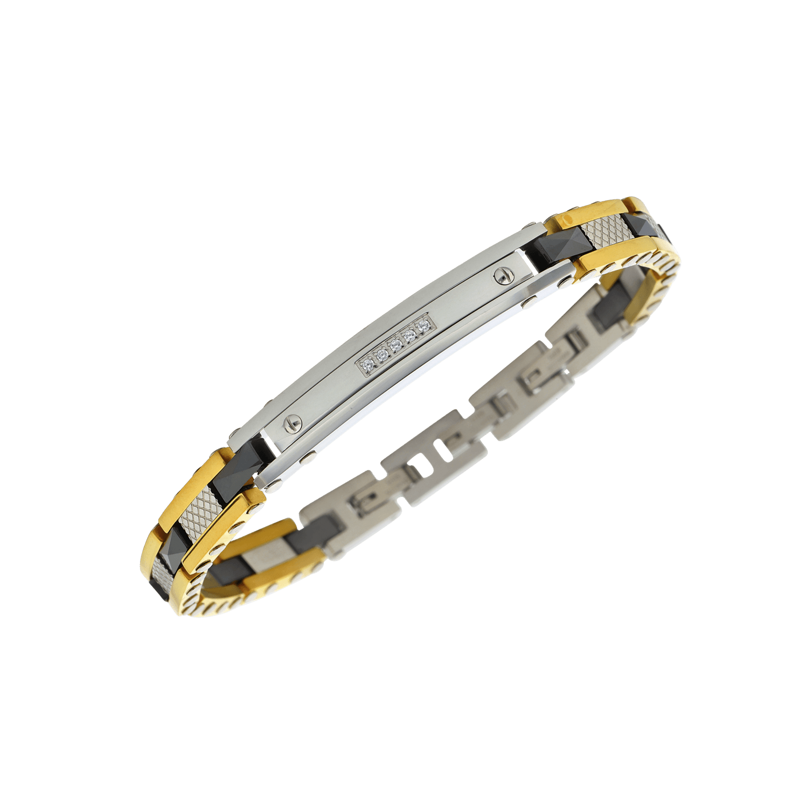 bracelet callas acier acier doré et ion plating black plaqué 5 zirconia cubique 21 mm
