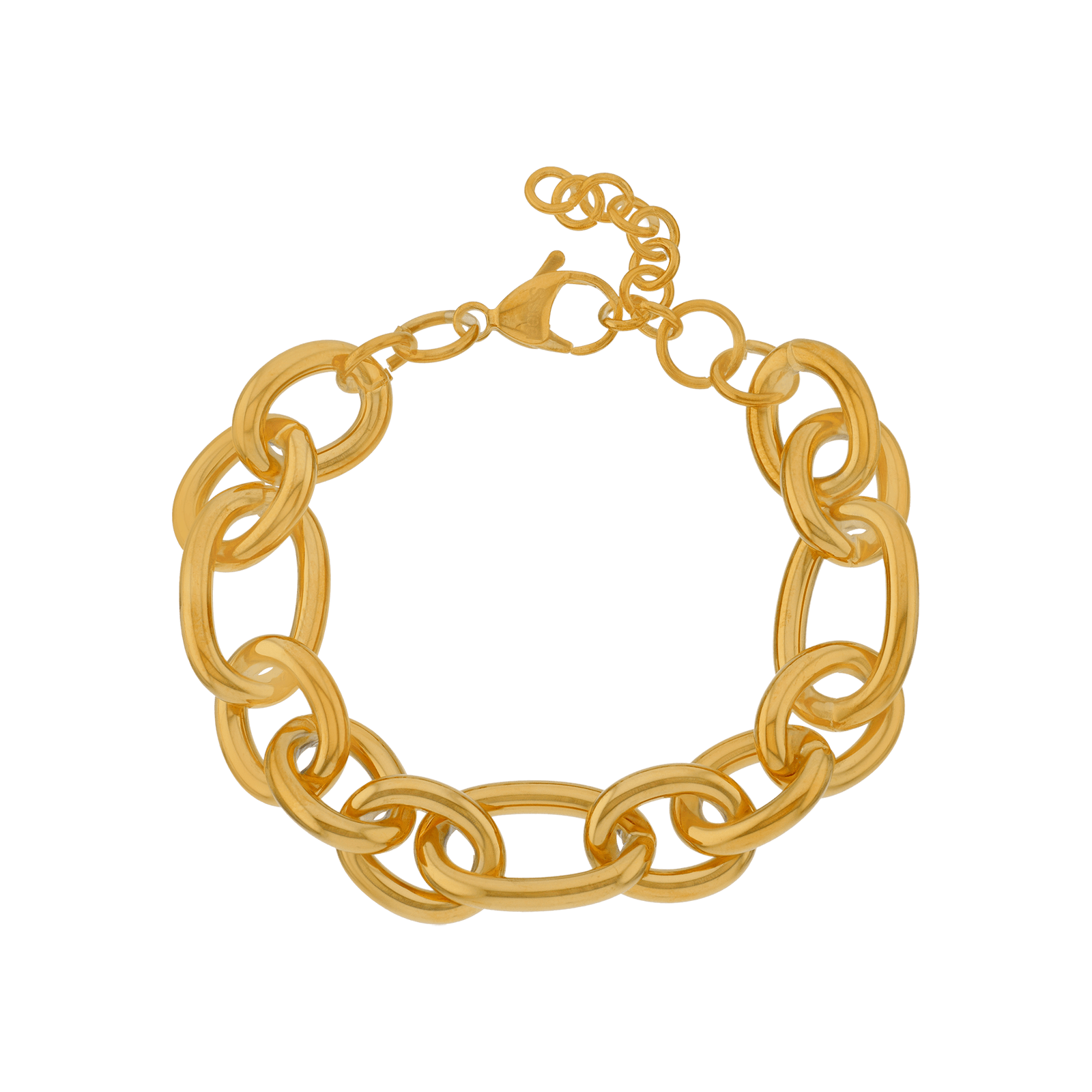 Bracelet Callas en acier doré maille forçat lisse alternée, 17,5 cm avec rallonge de 3 cm