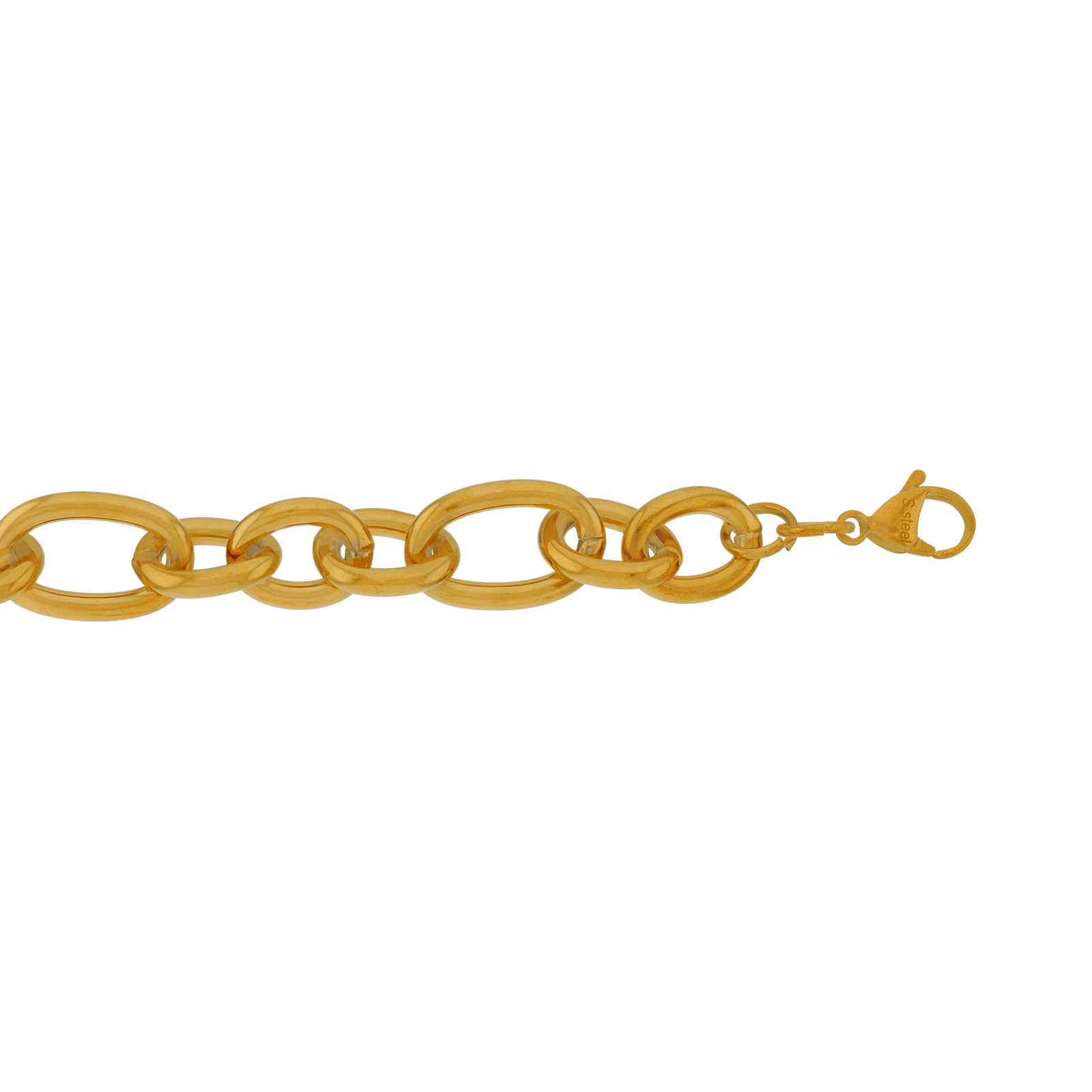 Bracelet Callas en acier doré maille forçat lisse alternée, 17,5 cm avec rallonge de 3 cm