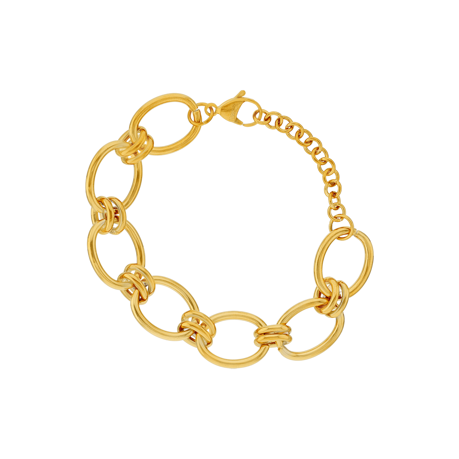 Bracelet Callas en acier doré maille forçat lisse alternée, 17,5 cm avec rallonge de 3 cm