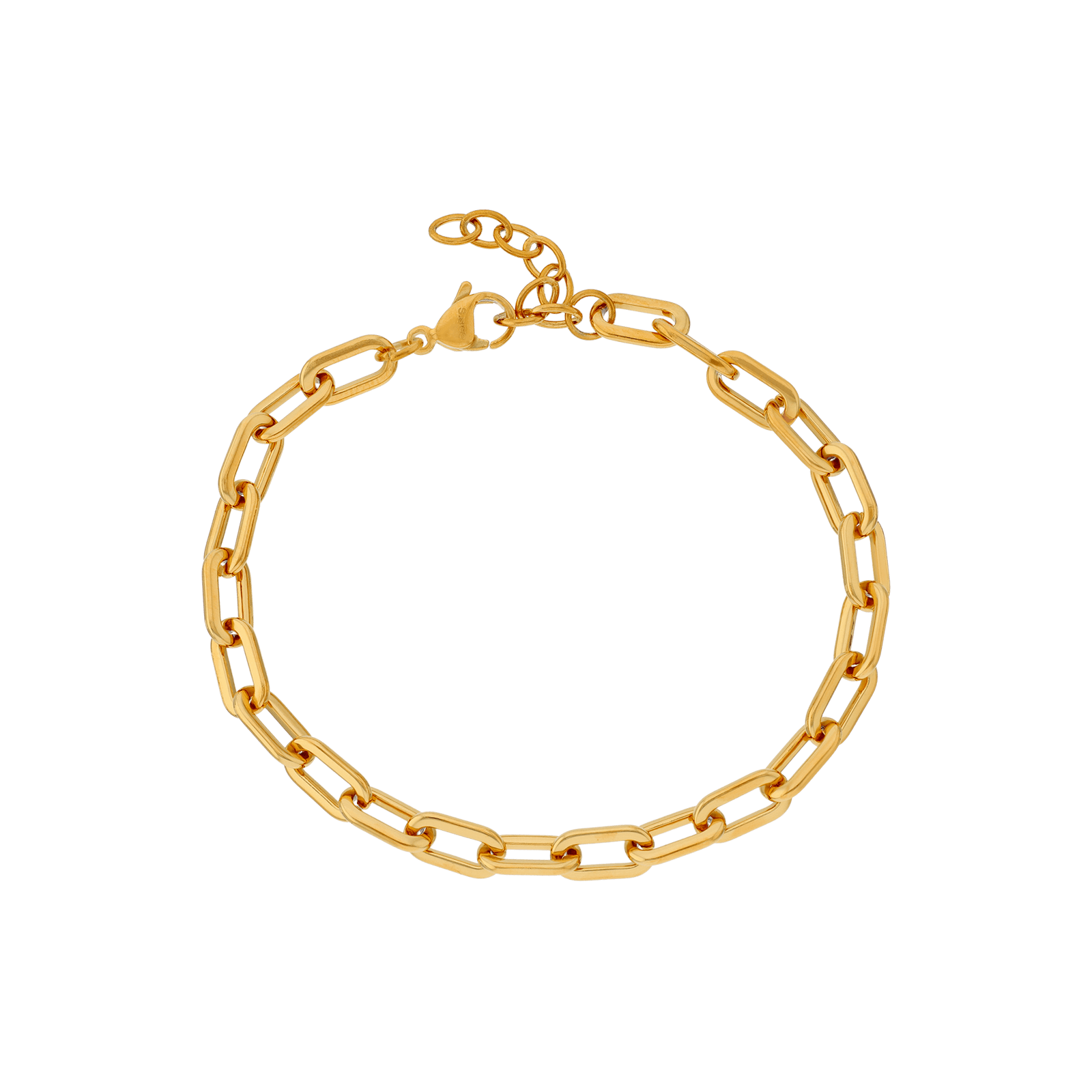 Bracelet Callas en acier doré maille trombone, 17 cm avec rallonge de 3 cm