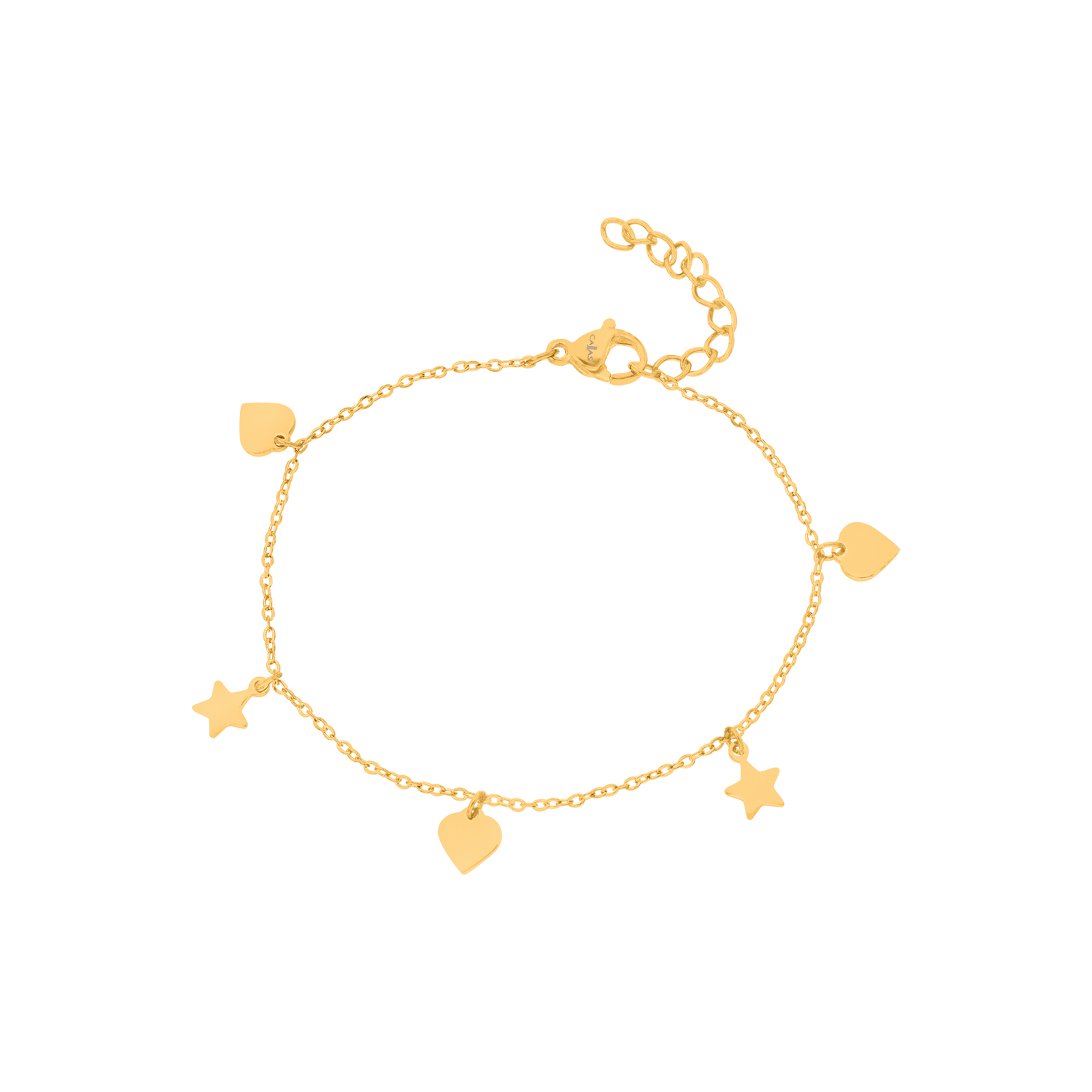 Bracelet Callas en acier doré avec pampilles cœur et étoile, 16 cm avec rallonge de 3 cm