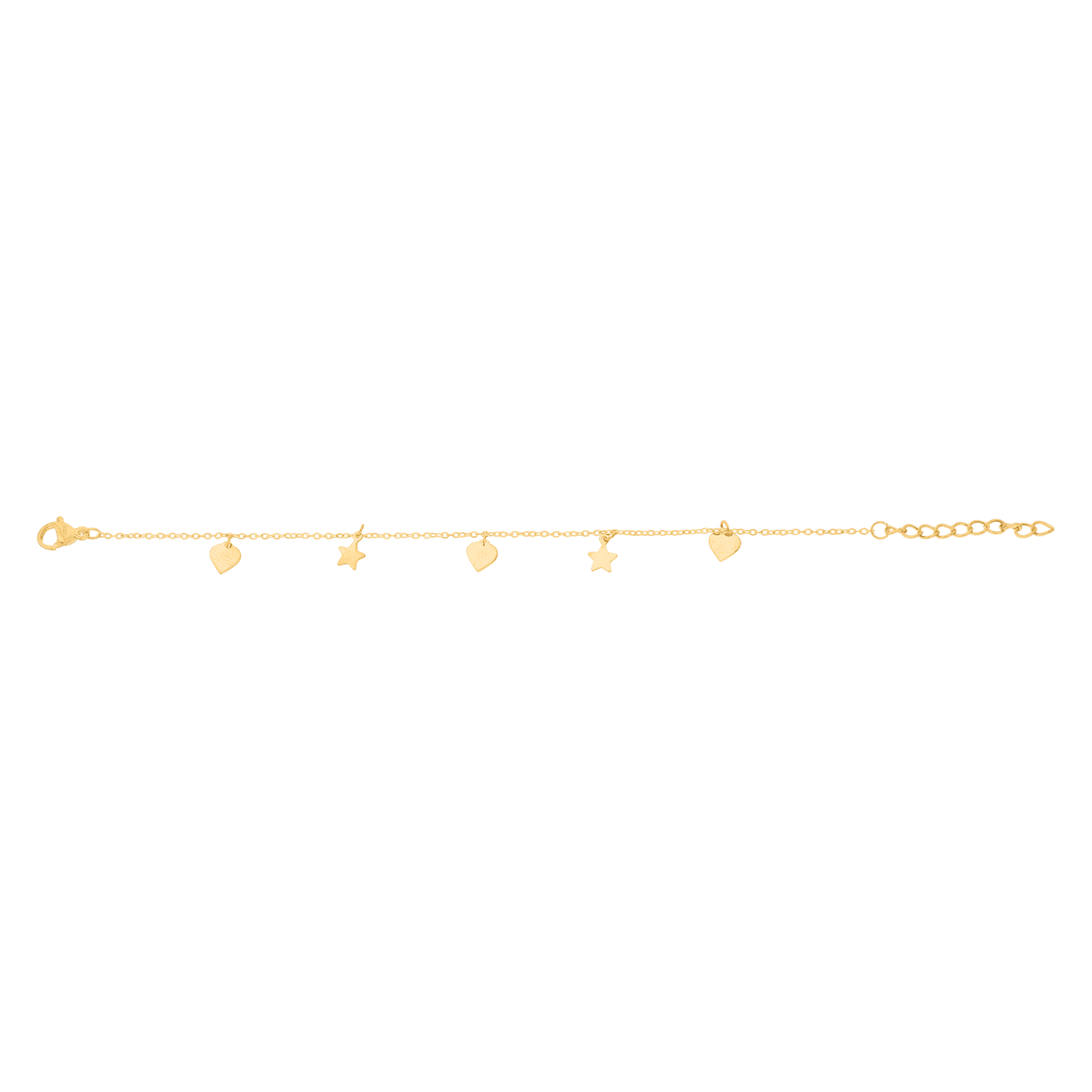 Bracelet Callas en acier doré avec pampilles cœur et étoile, 16 cm avec rallonge de 3 cm